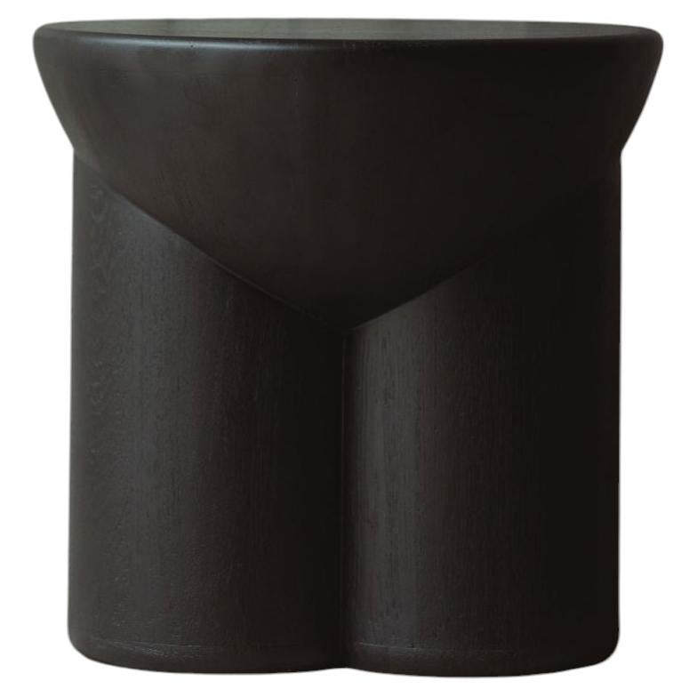 Metate Black Solid Oak Wood Stool by David Del Valle 1