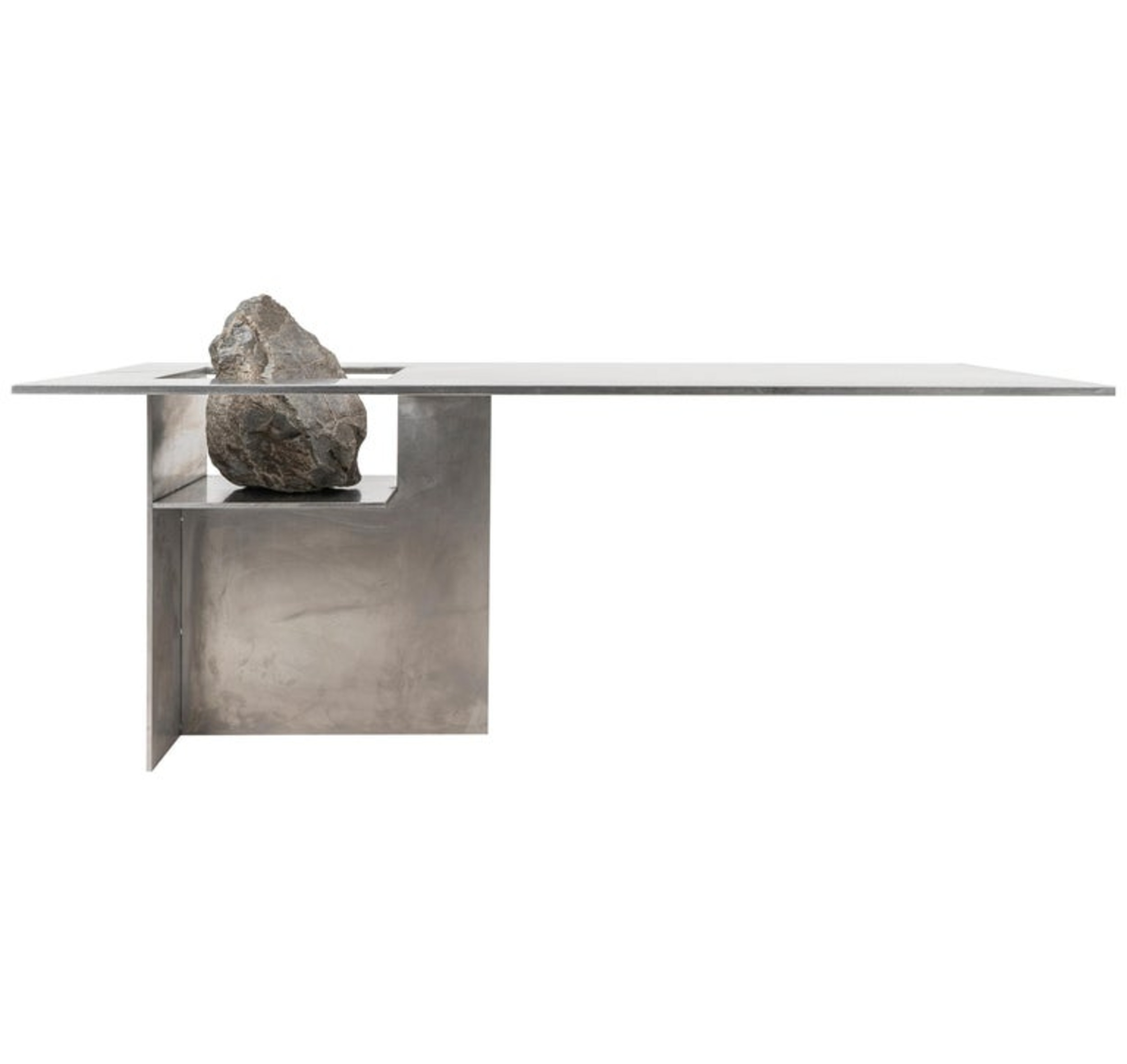 Contemporary Block Form Stainless Steel Table with Natural Stone by Lee Sisan 1