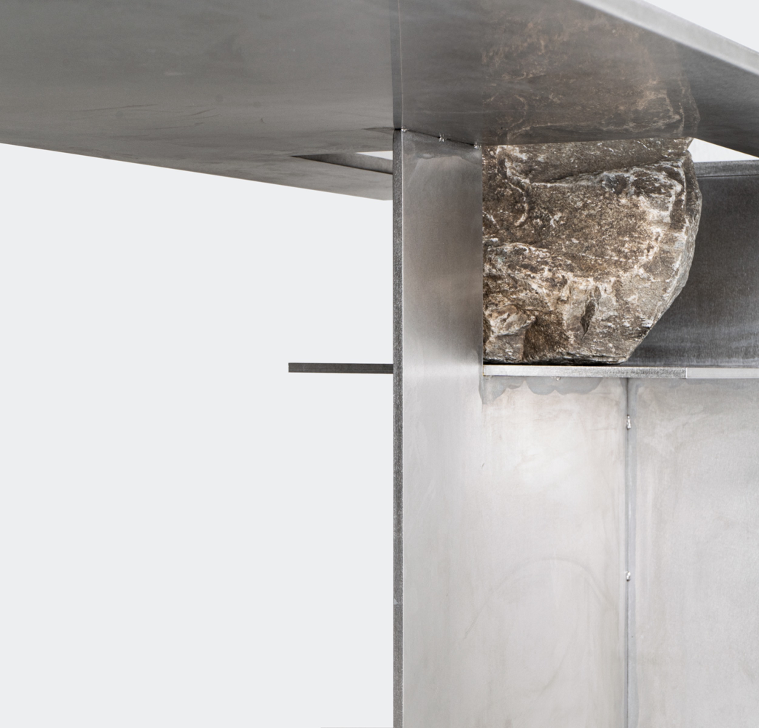 Contemporary Block Form Stainless Steel Table with Natural Stone by Lee Sisan 2