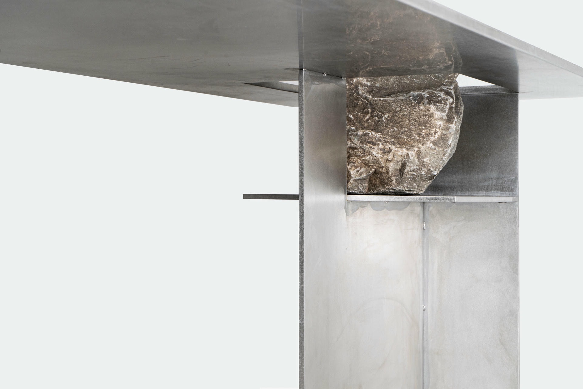 Contemporary Block Form Stainless Steel Table with Natural Stone by Lee Sisan 4