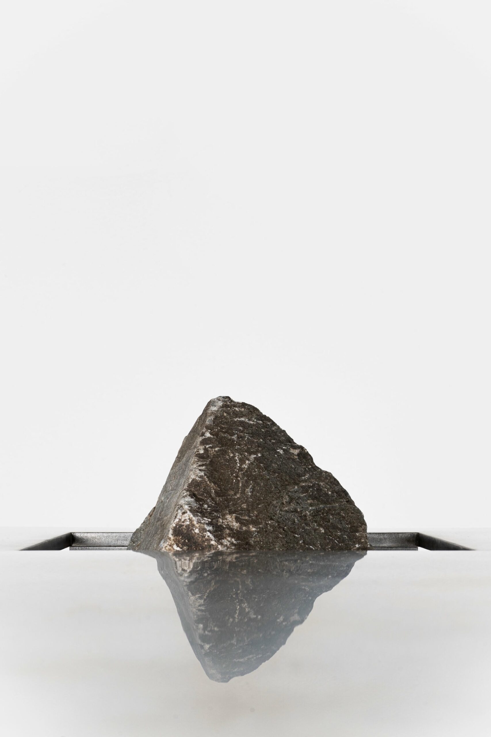 Contemporary Block Form Stainless Steel Table with Natural Stone by Lee Sisan 5