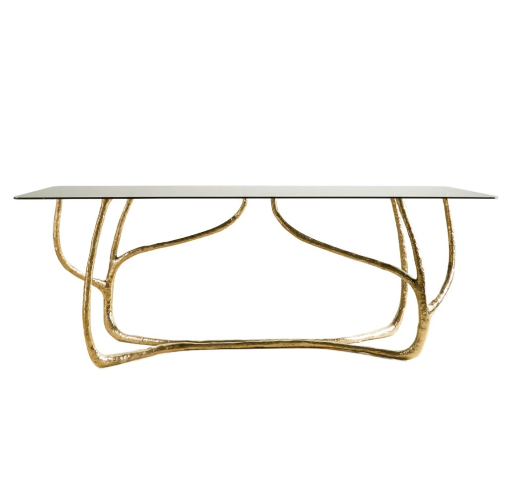 Contemporary Sculpted Matte Brass Console Table by Misaya 1