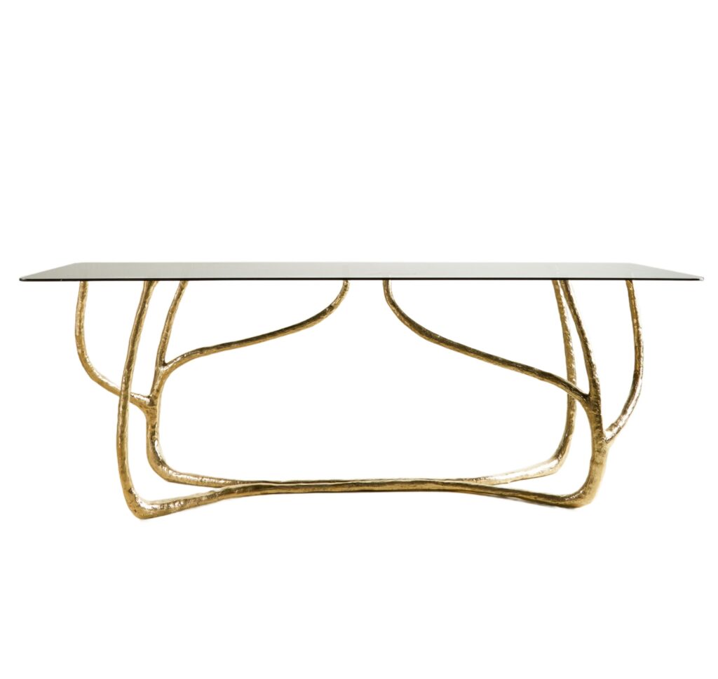 Contemporary Sculpted Matte Brass Console Table by Misaya 1