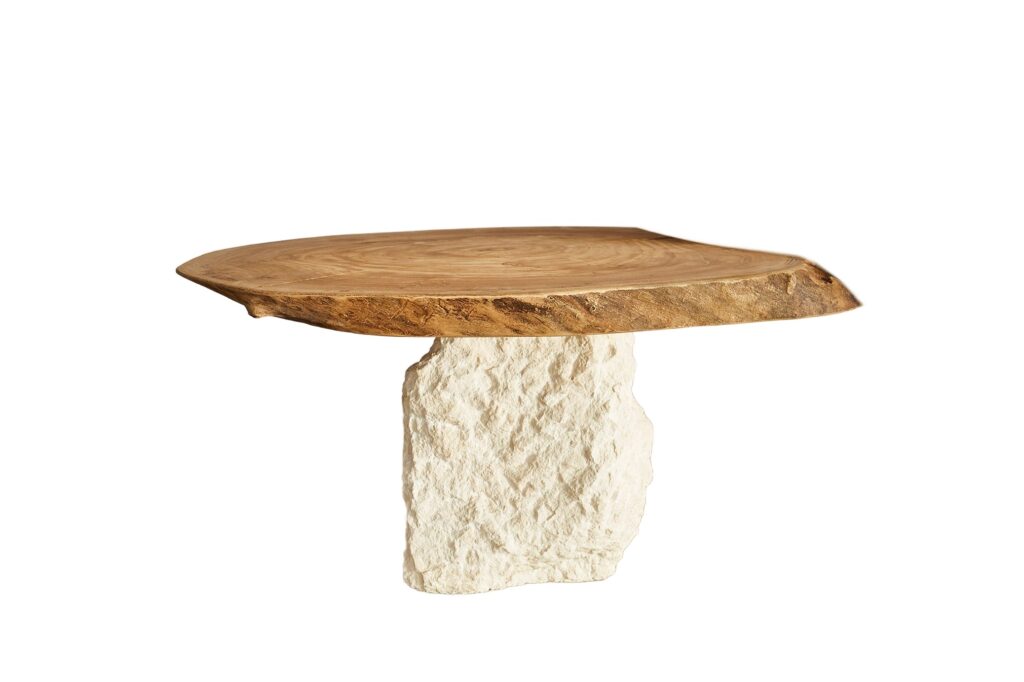 Elm and Stone Oval Coffee Table by Jean Baptiste Van den Heede 1