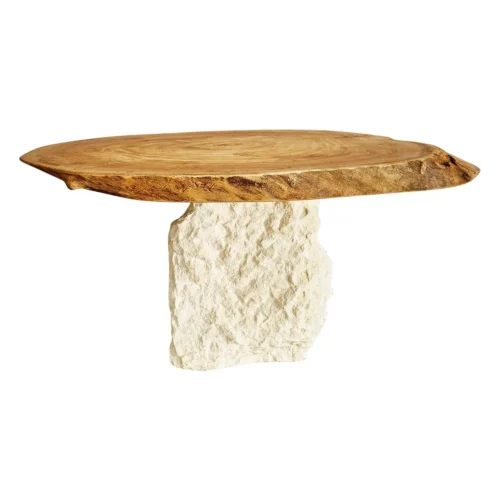 Elm and Stone Oval Coffee Table by Jean Baptiste Van den Heede 1