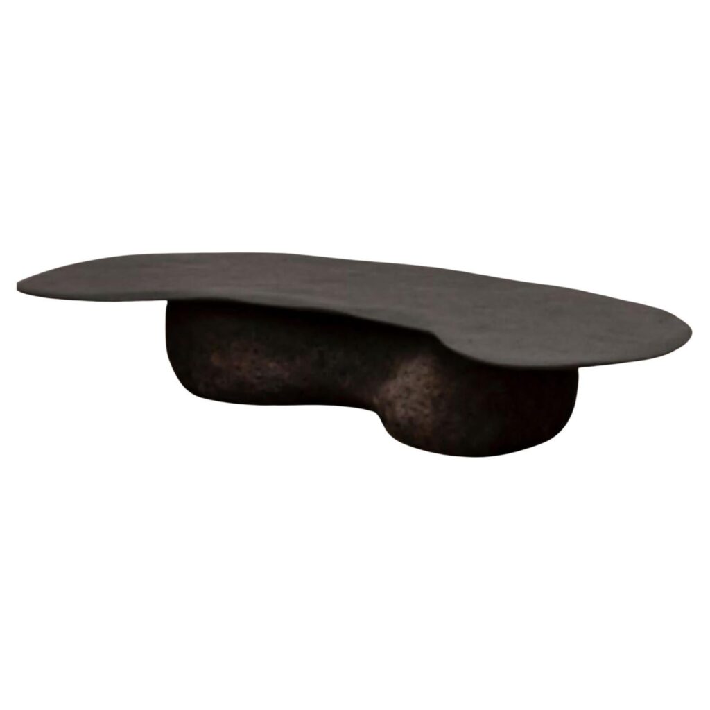 Low Table, Black Rock Top and Black Bark Base by Atelier Benoit Viaene 1