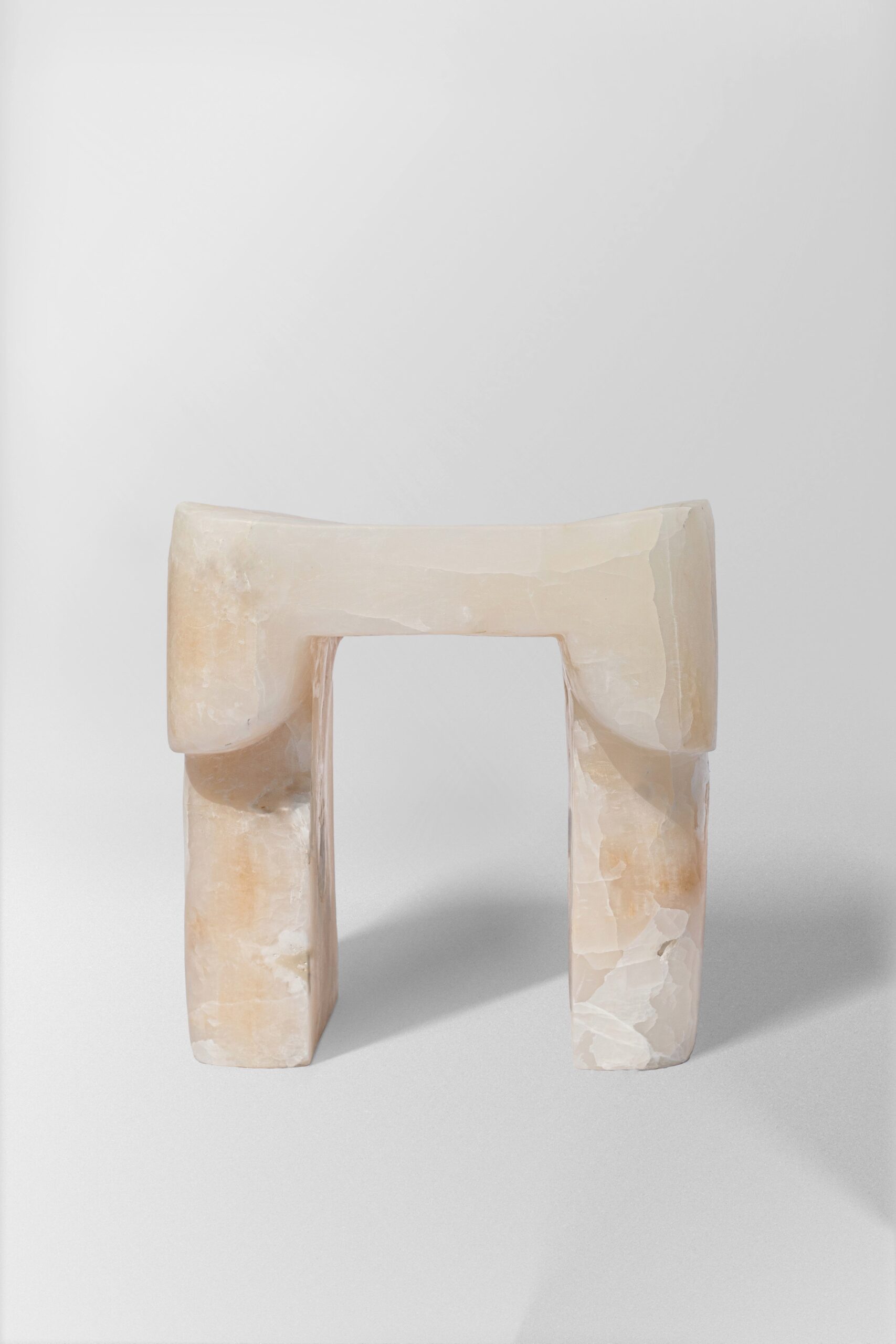 Organic Form Contemporary Natural White Onyx Stool by Henry Wilson 2
