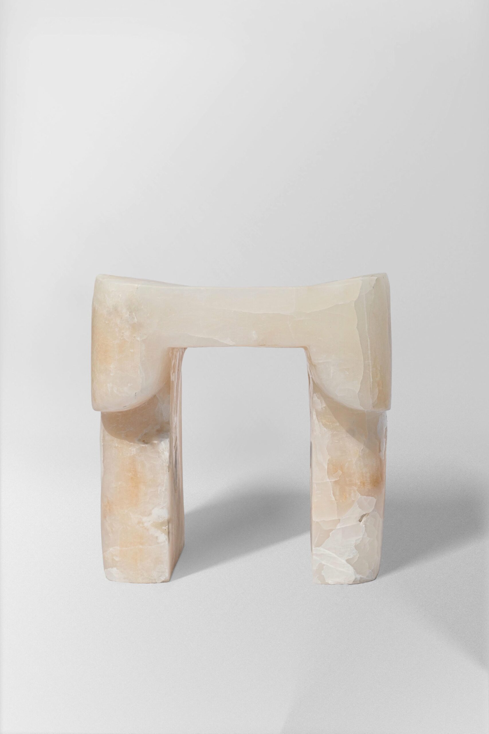 Organic Form Contemporary Natural White Onyx Stool by Henry Wilson 2