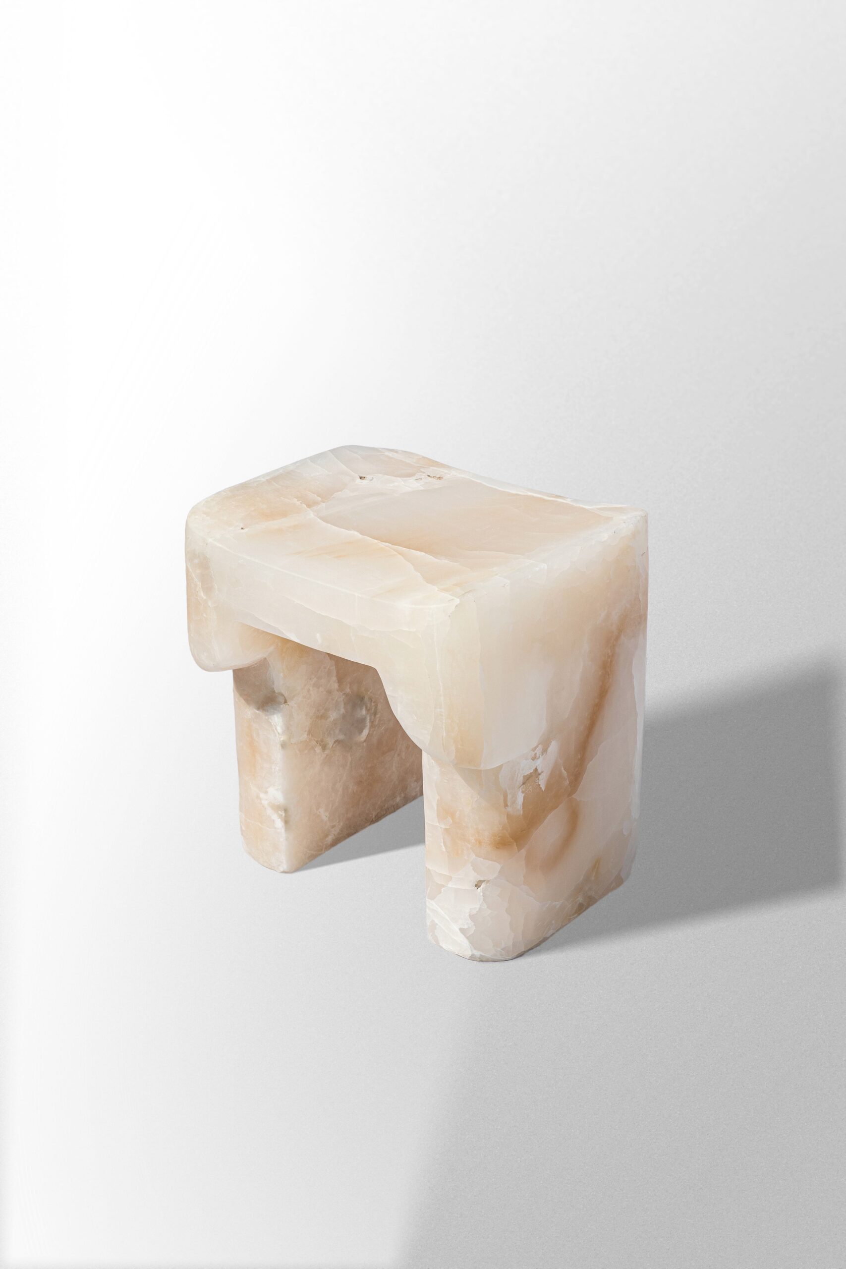 Organic Form Contemporary Natural White Onyx Stool by Henry Wilson 4