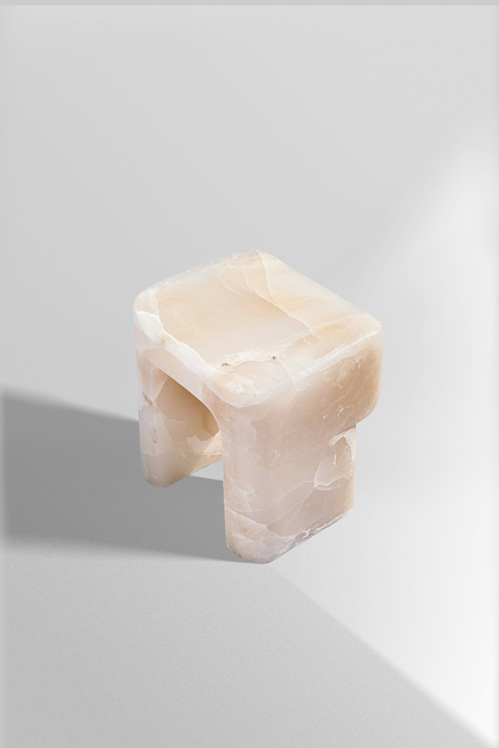 Organic Form Contemporary Natural White Onyx Stool by Henry Wilson 5