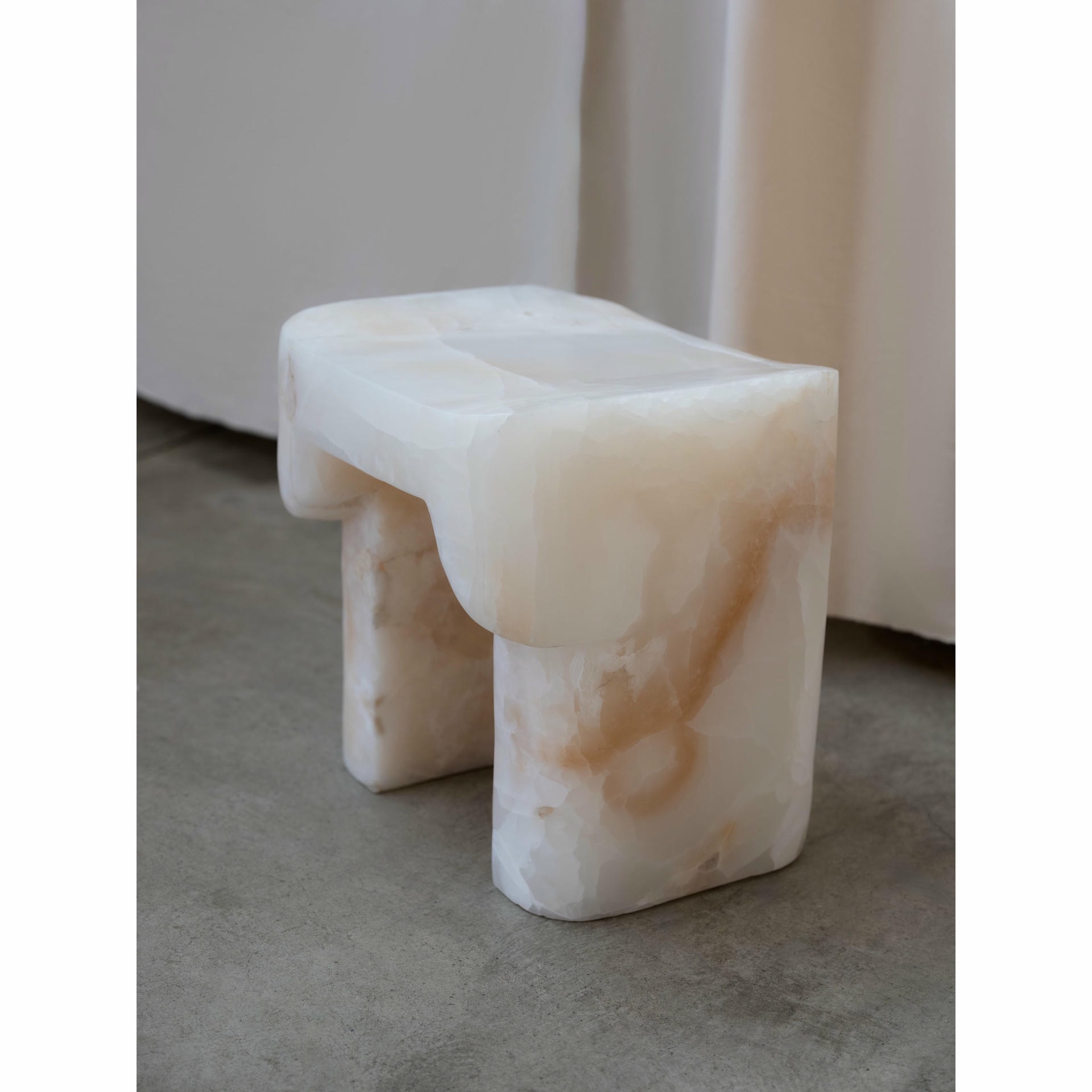 Organic Form Contemporary Natural White Onyx Stool by Henry Wilson 6