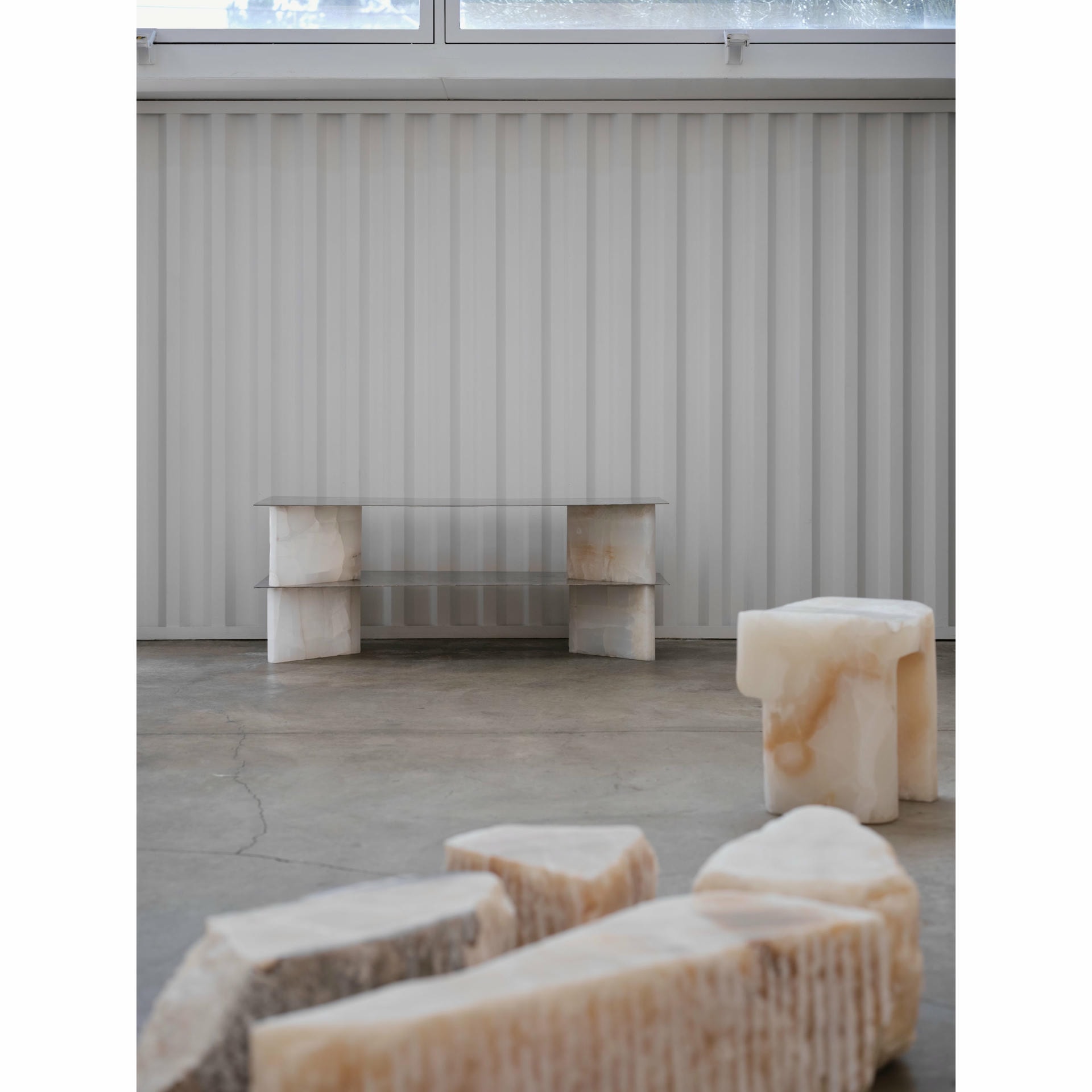 Organic Form Contemporary Natural White Onyx Stool by Henry Wilson 7