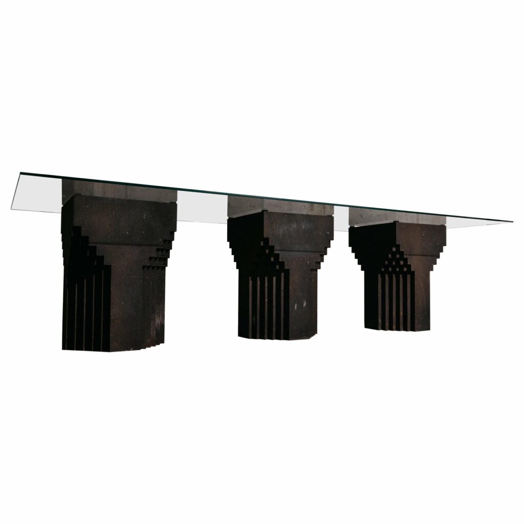 Source Dining Table by A Space Black Tuff Glass Post Modern USA 1