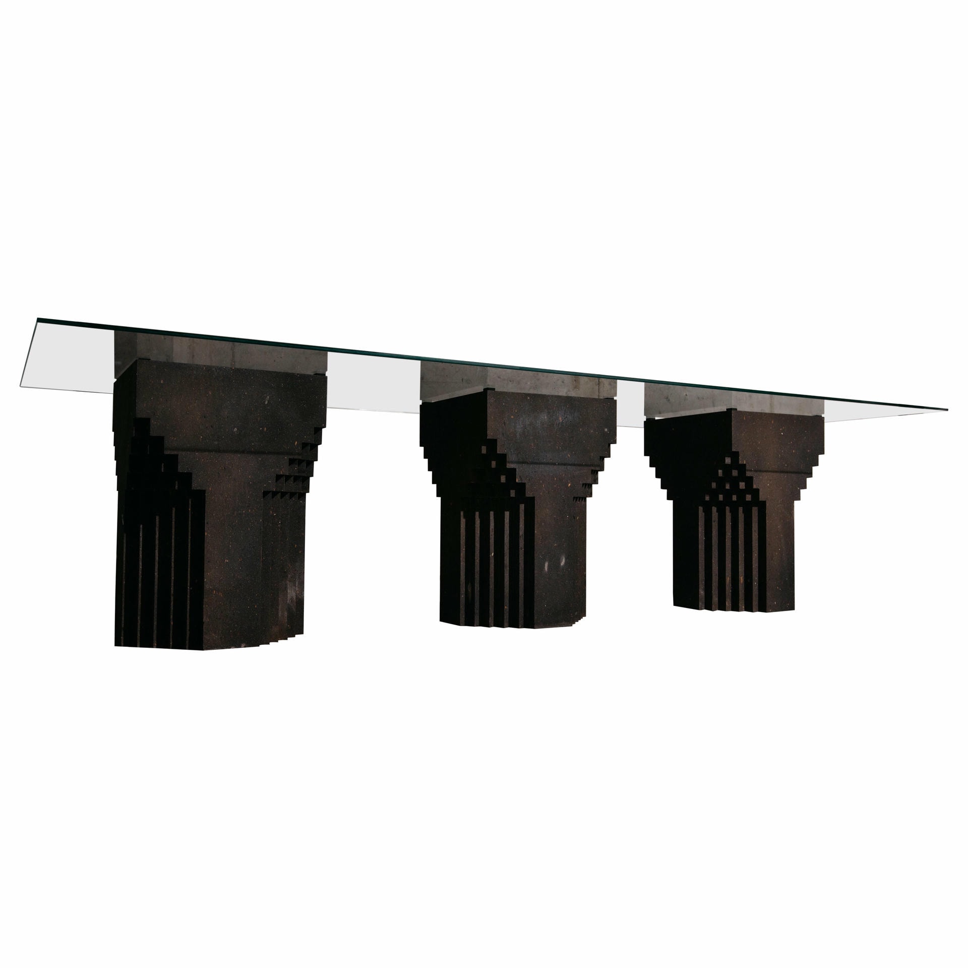 Source Dining Table by A Space Black Tuff Glass Post Modern USA 1