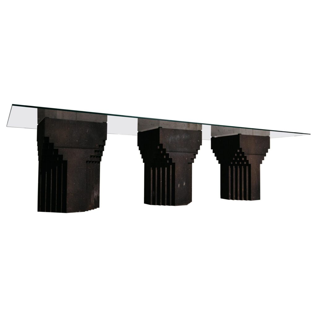 Source Dining Table by A Space Black Tuff Glass Post Modern USA 1