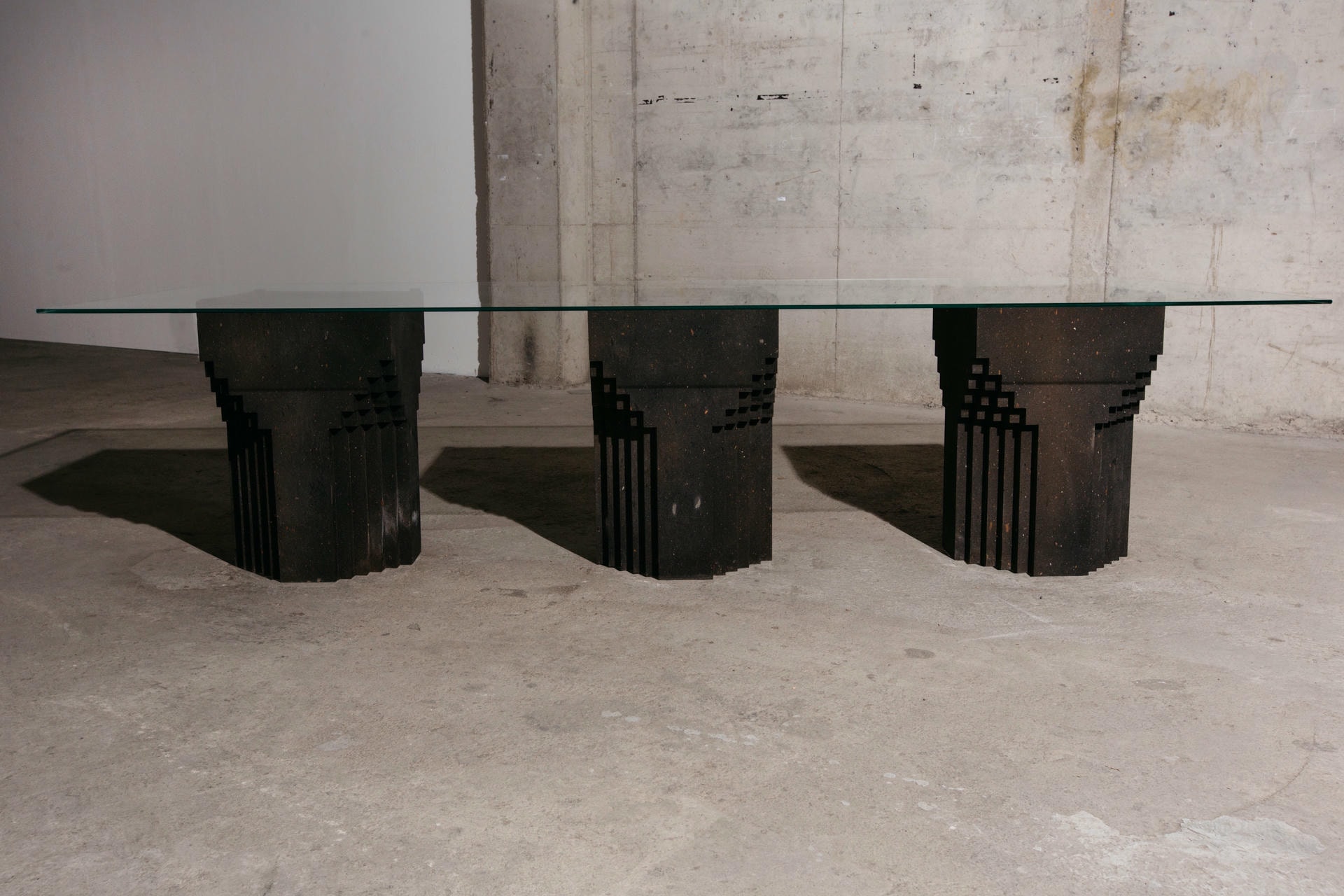 Source Dining Table by A Space Black Tuff Glass Post Modern USA 10