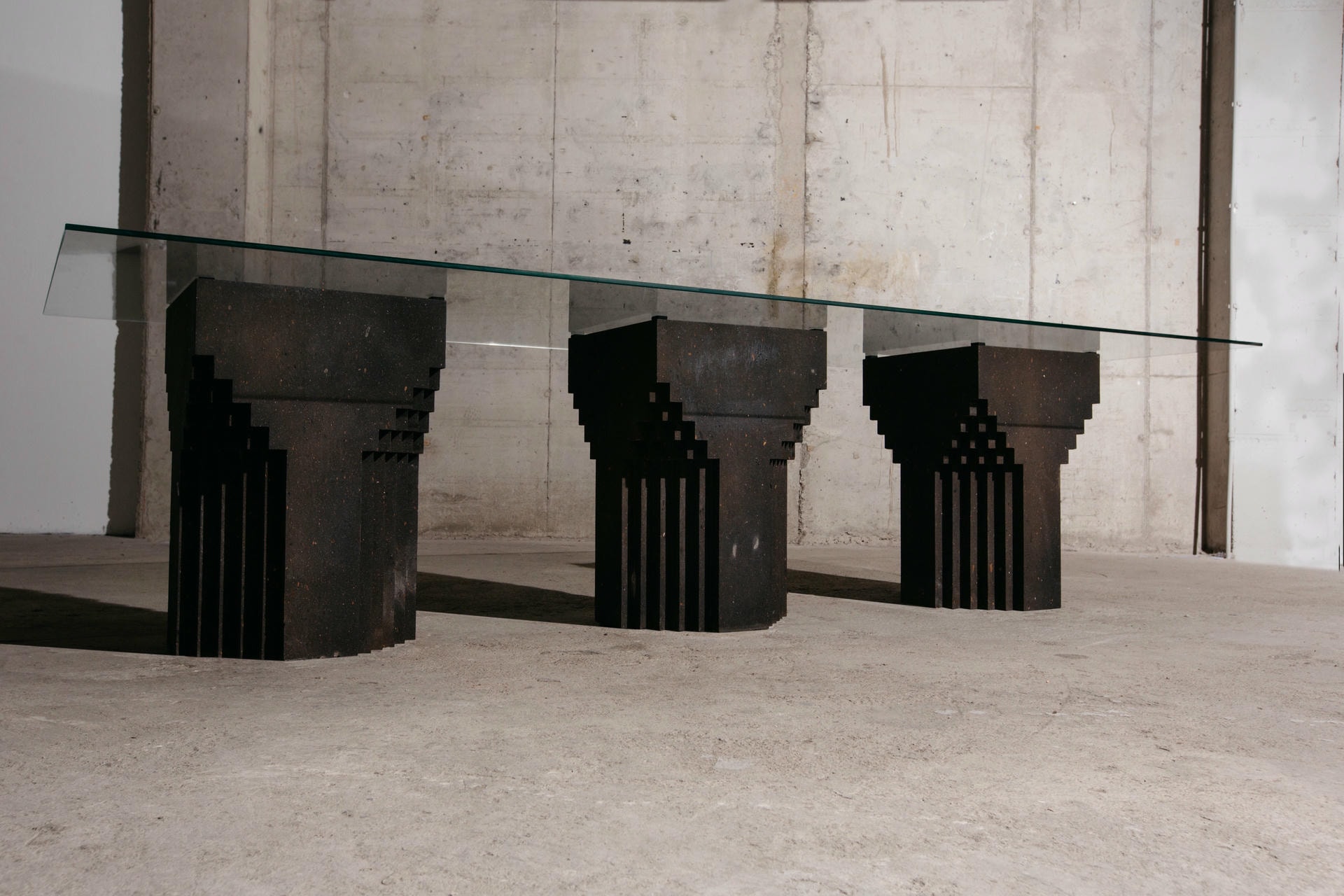 Source Dining Table by A Space Black Tuff Glass Post Modern USA 2