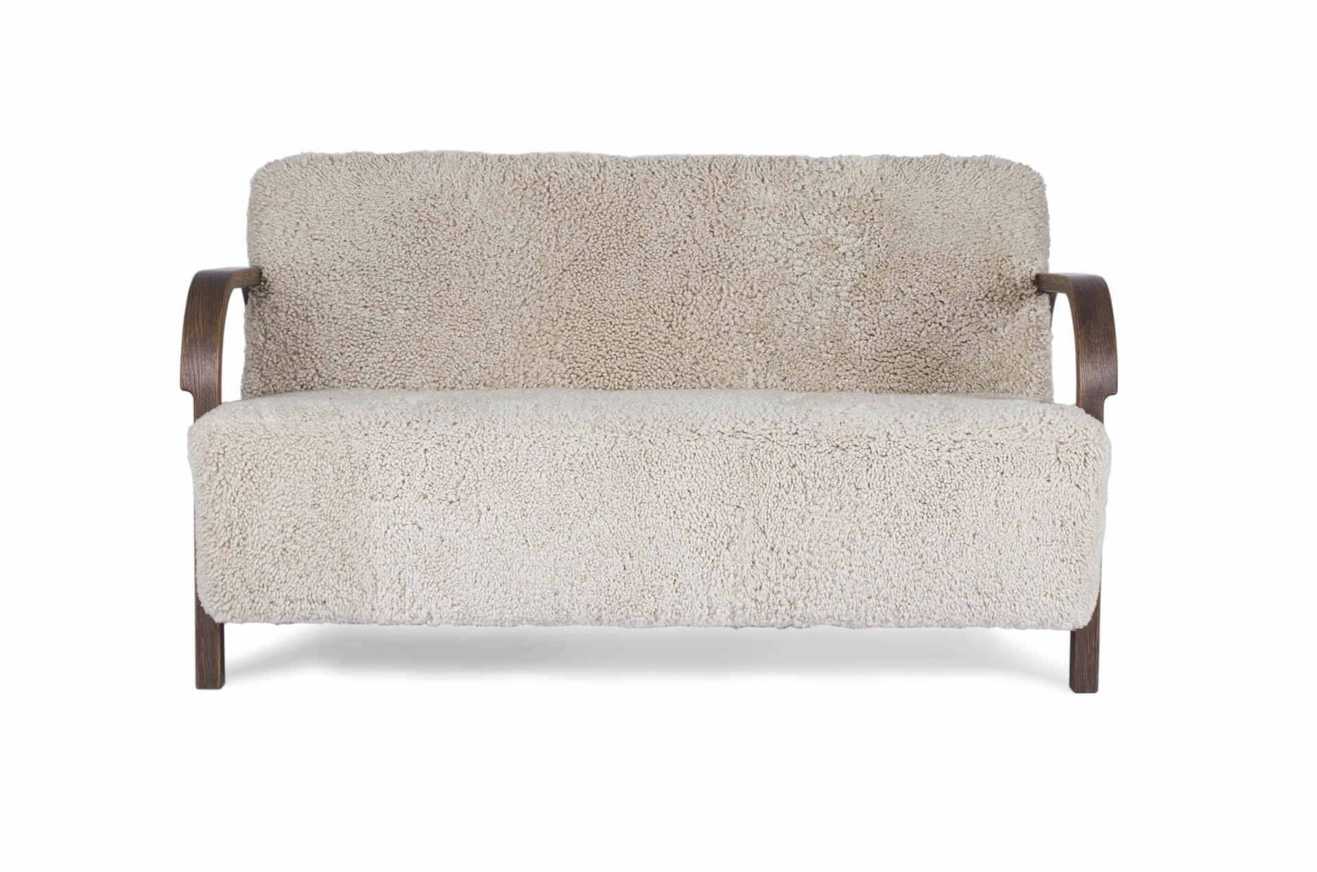 White ARCH 2 Seater Sofa in Oak and Moonlight Sheepskin by Mazo Design 5
