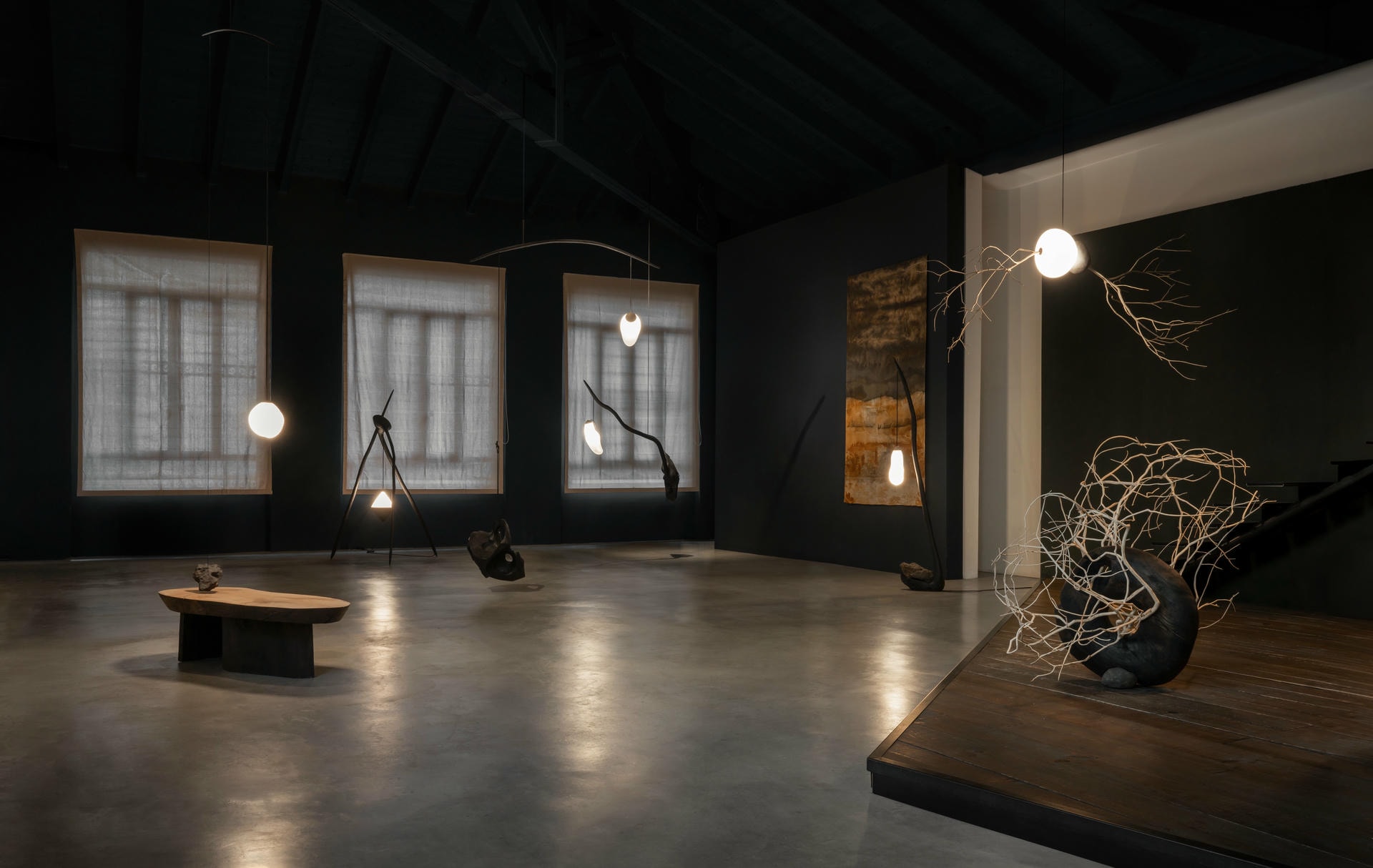 Hand Blown Glass with Wood Frame Organic Wall Light by Jerome Pereira 7