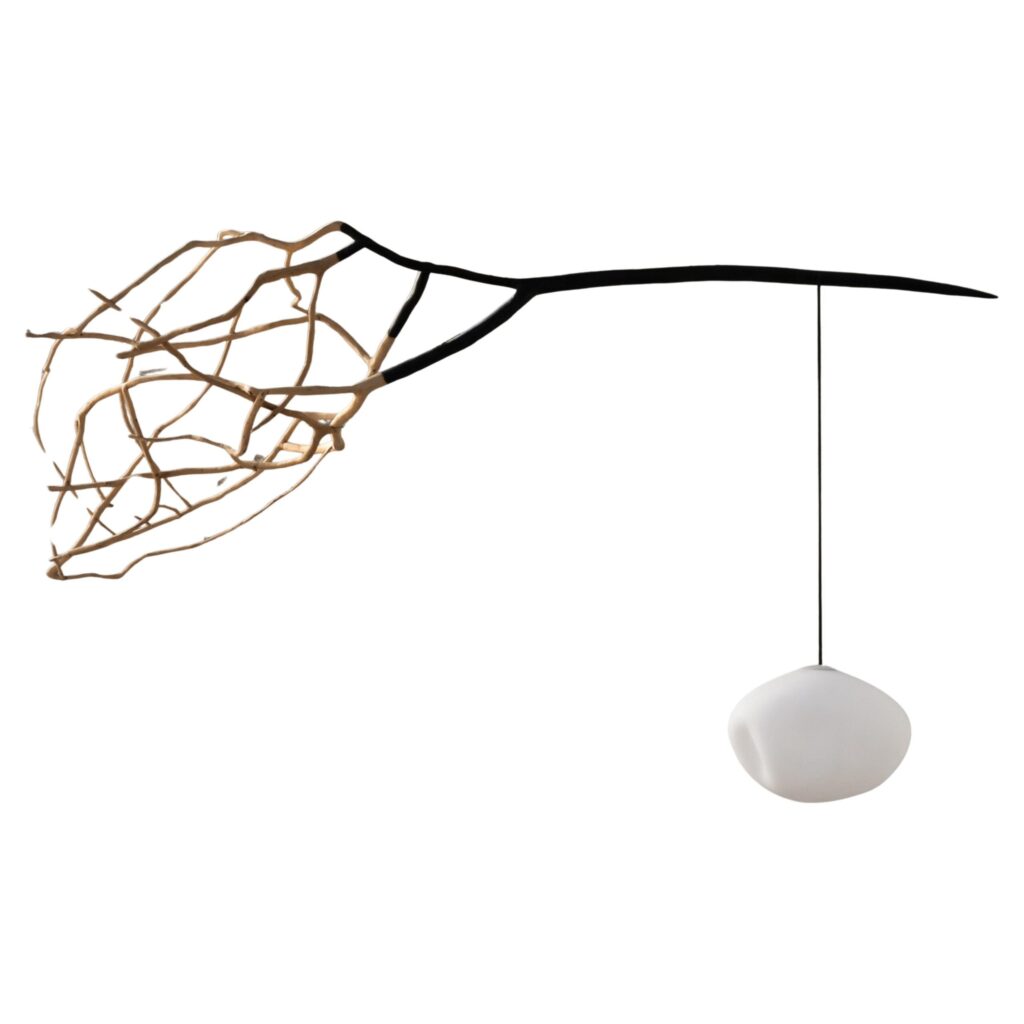 Hand sculpted Brass, Blown Organic Glass Suspension Light by Jérôme Pereira 1
