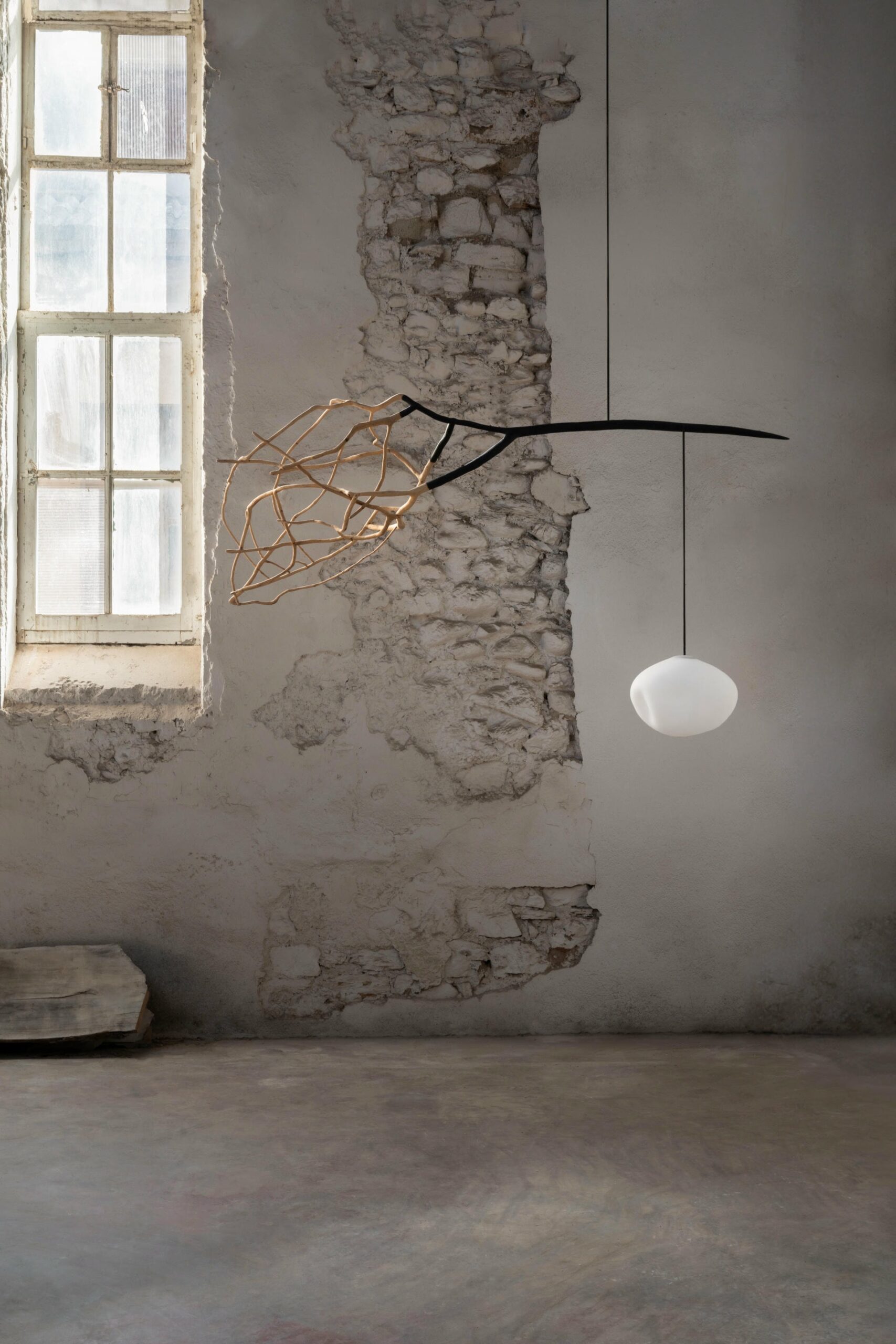 Hand sculpted Brass Blown Organic Glass Suspension Light by Jerome Pereira 2