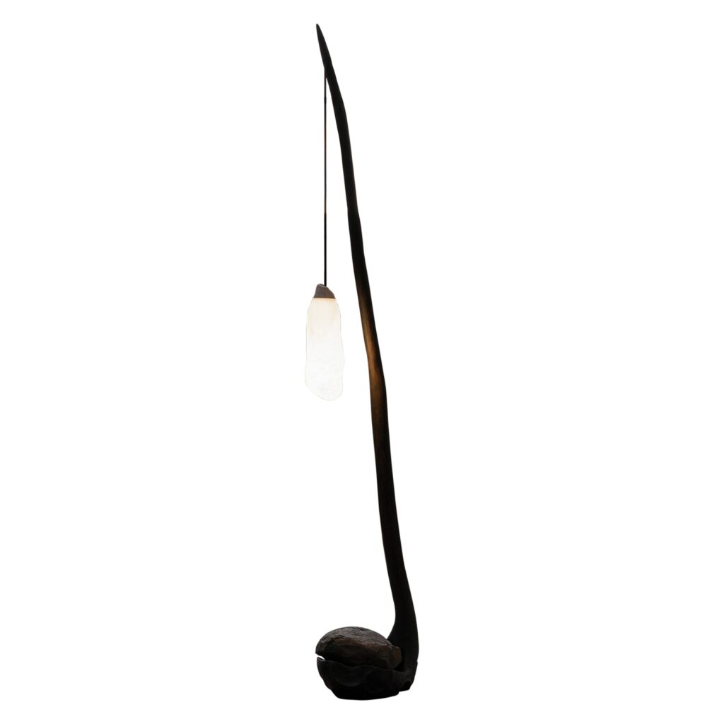Organic Sculptural Black Wood & Glass Contemporary Floor Lamp by Jérôme Pereira 1