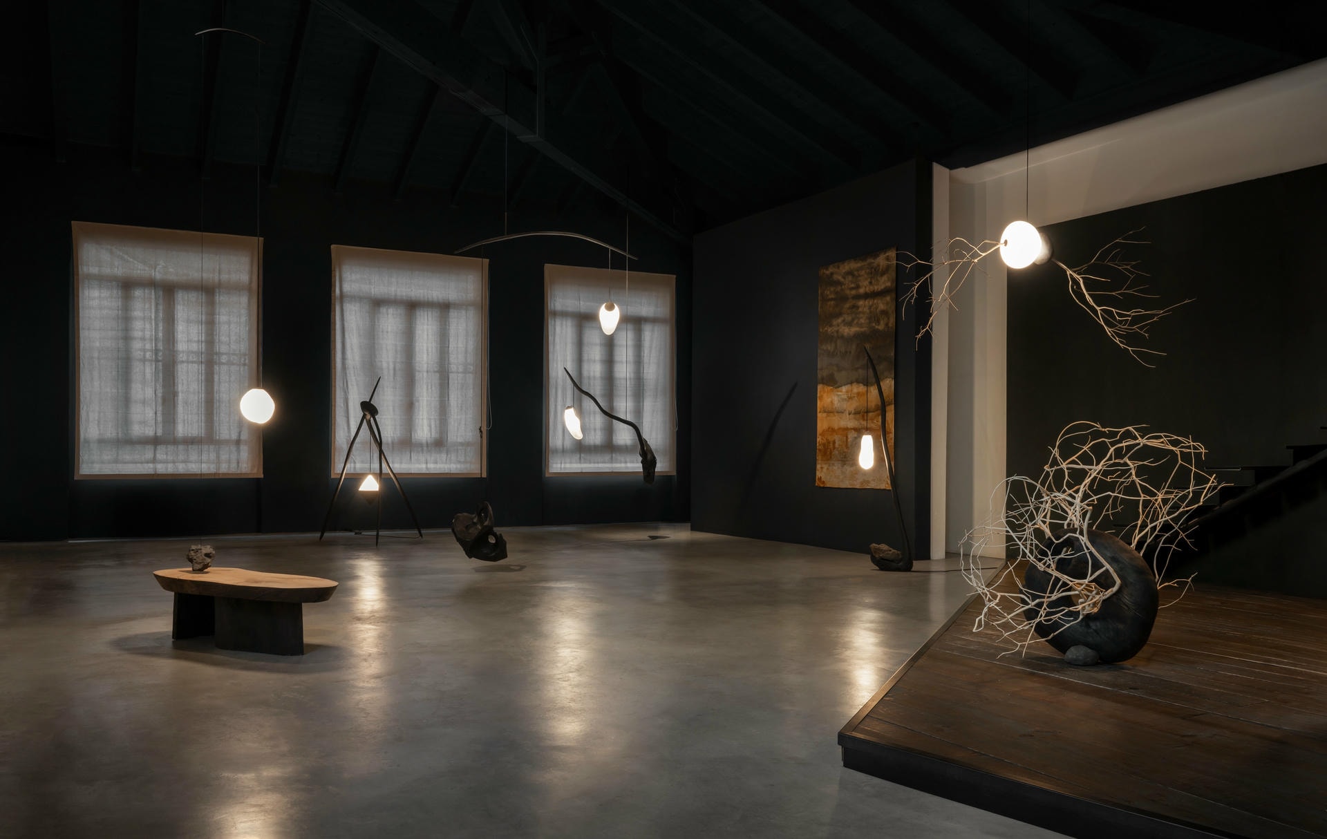 Unique Black Carved Forms Floating Organic Shapes Suspension by Jerome Pereira 3