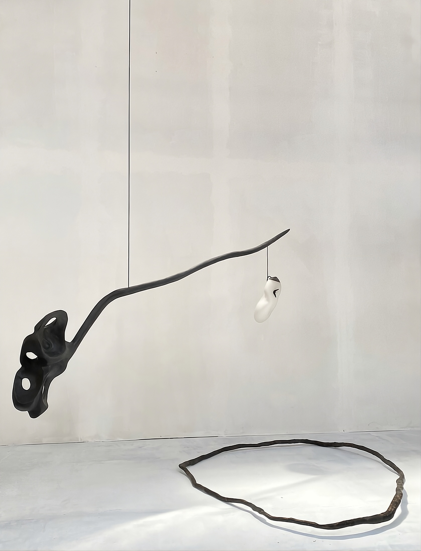 Unique Cantilevered Black Wood & White Glass Pendant Lamp by Jérôme Pereira 1