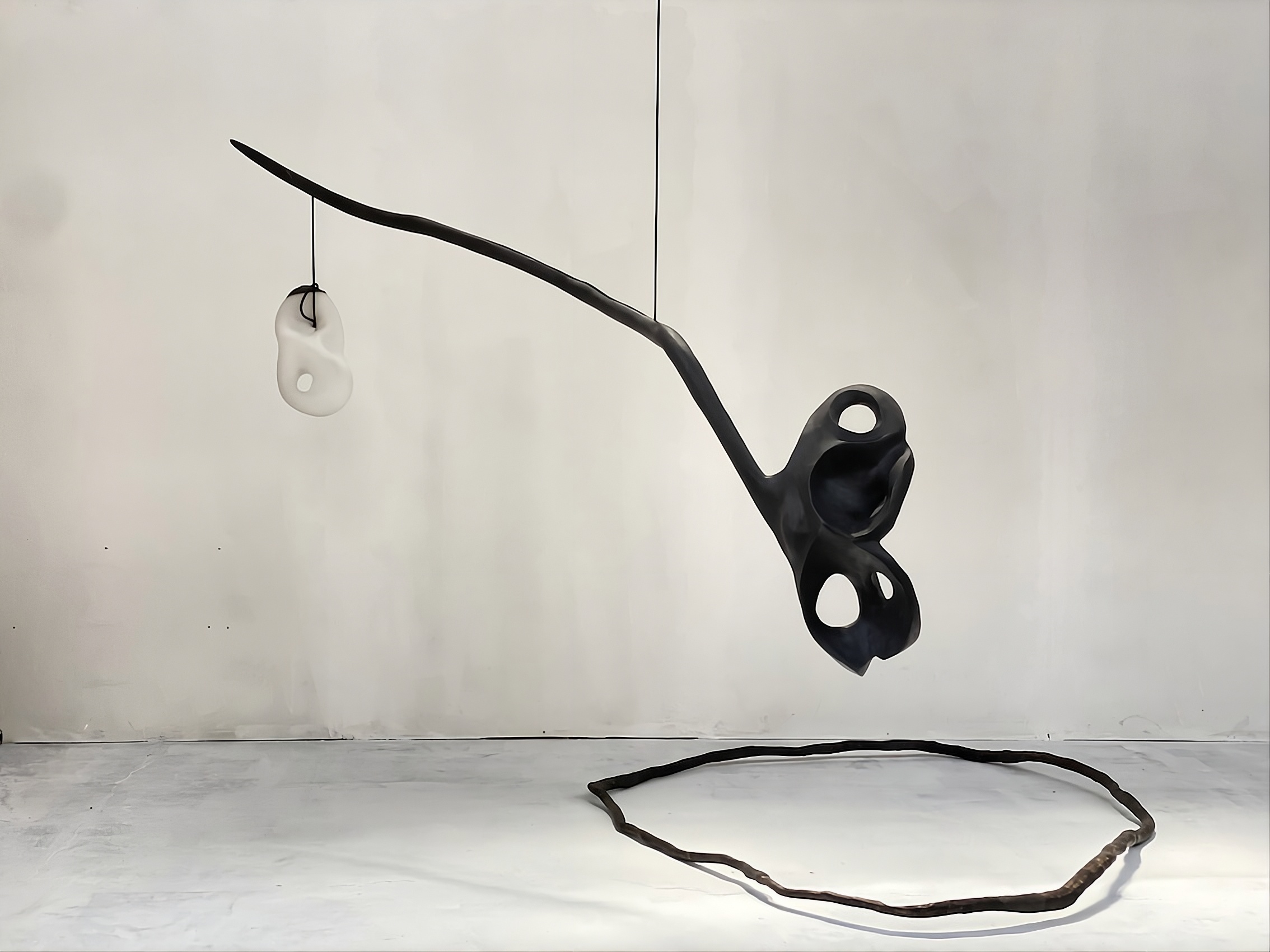 Unique Cantilevered Black Wood & White Glass Pendant Lamp by Jérôme Pereira 4