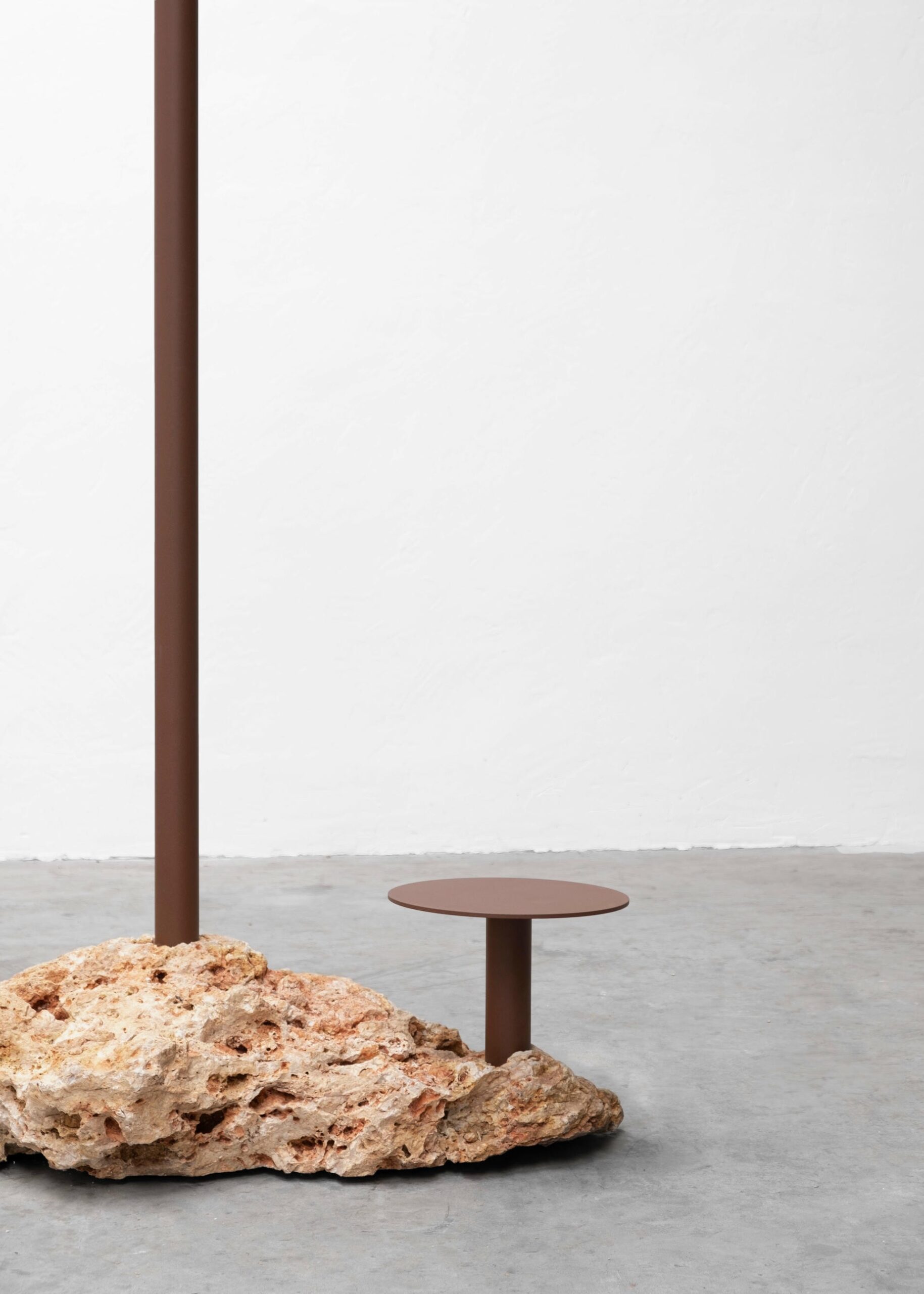 Brown Steel Base Rough Natural Stone Solar Floor Lamp by Frederic Saulou 10