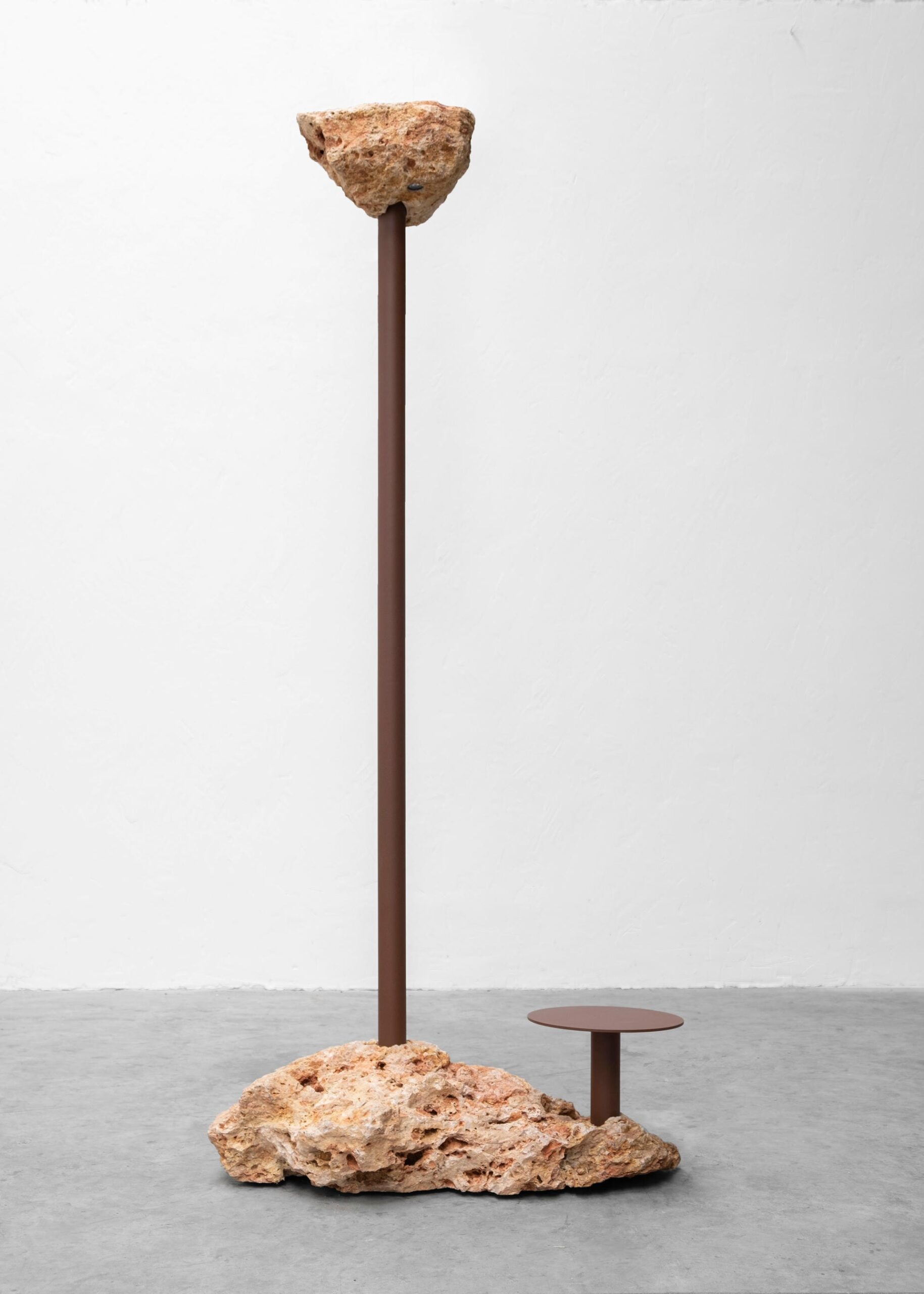 Brown Steel Base Rough Natural Stone Solar Floor Lamp by Frederic Saulou 2