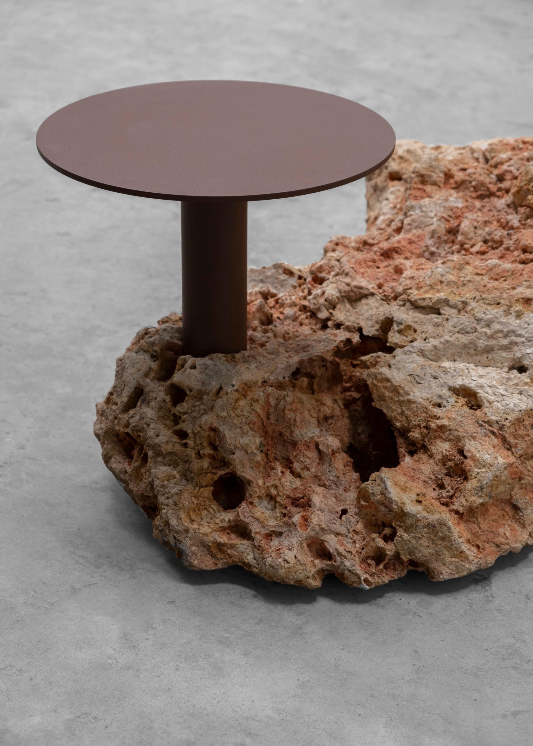 Brown Steel Base Rough Natural Stone Solar Floor Lamp by Frederic Saulou 3