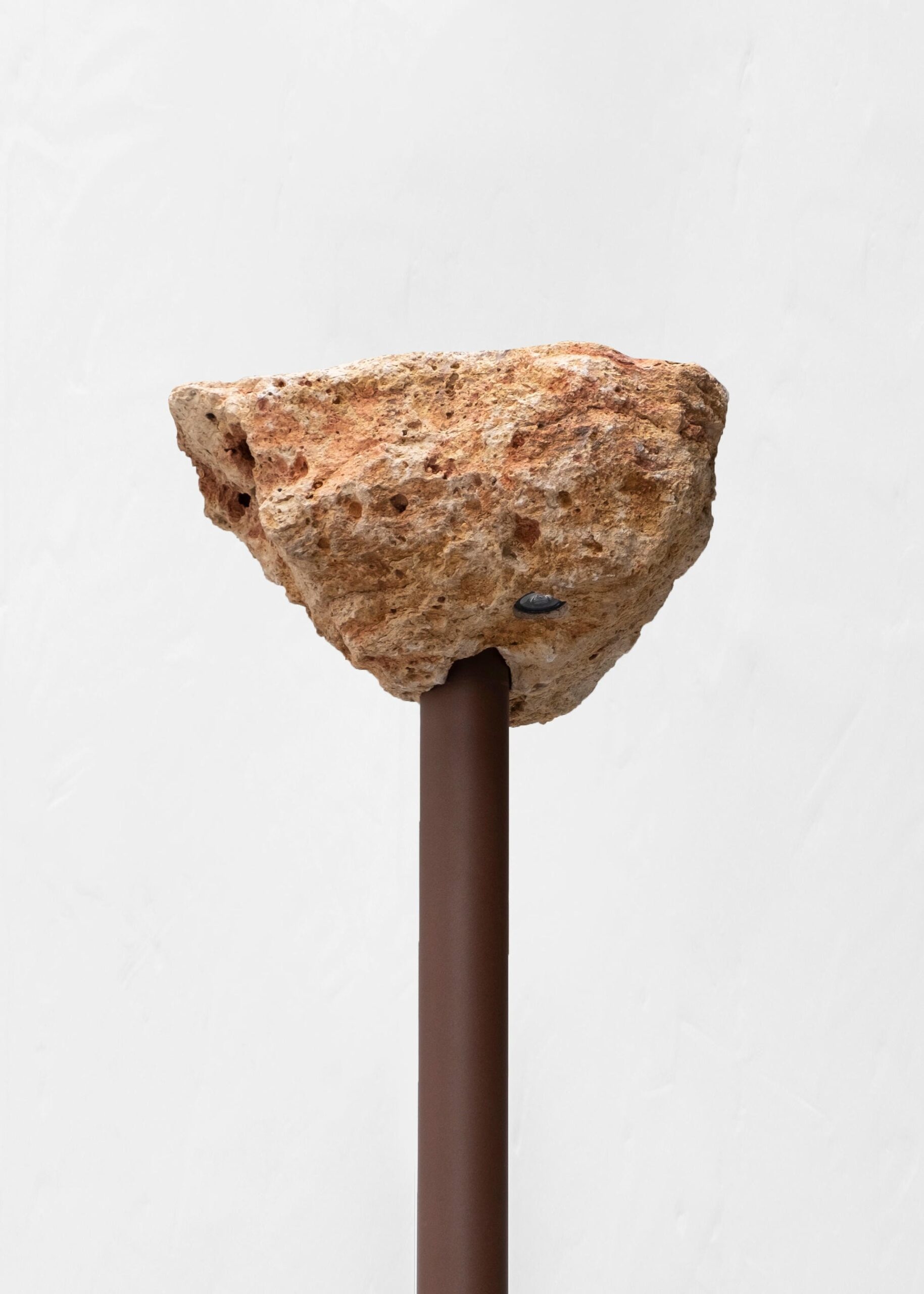 Brown Steel Base Rough Natural Stone Solar Floor Lamp by Frederic Saulou 4