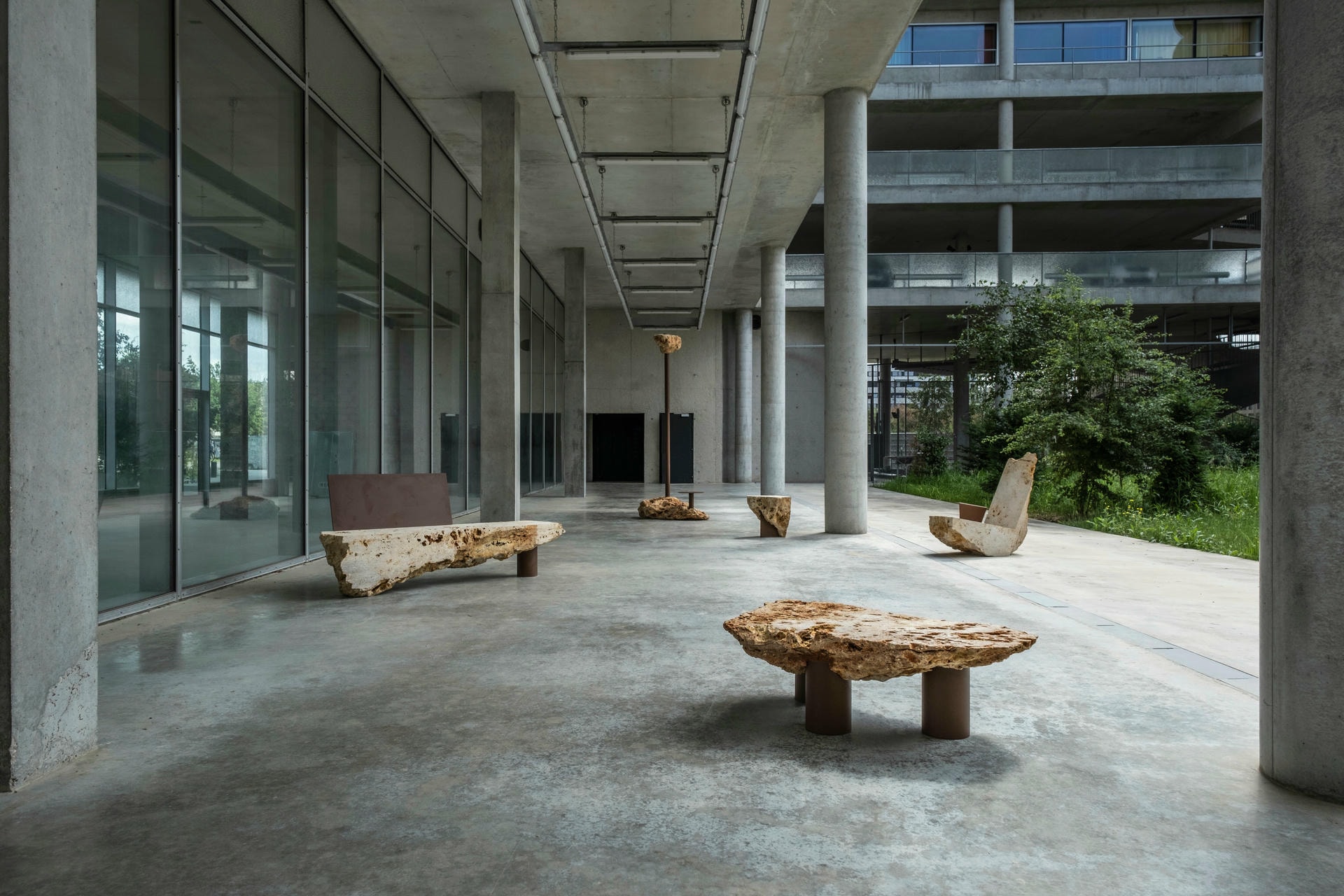 Brown Steel Base Rough Natural Stone Solar Floor Lamp by Frederic Saulou 7