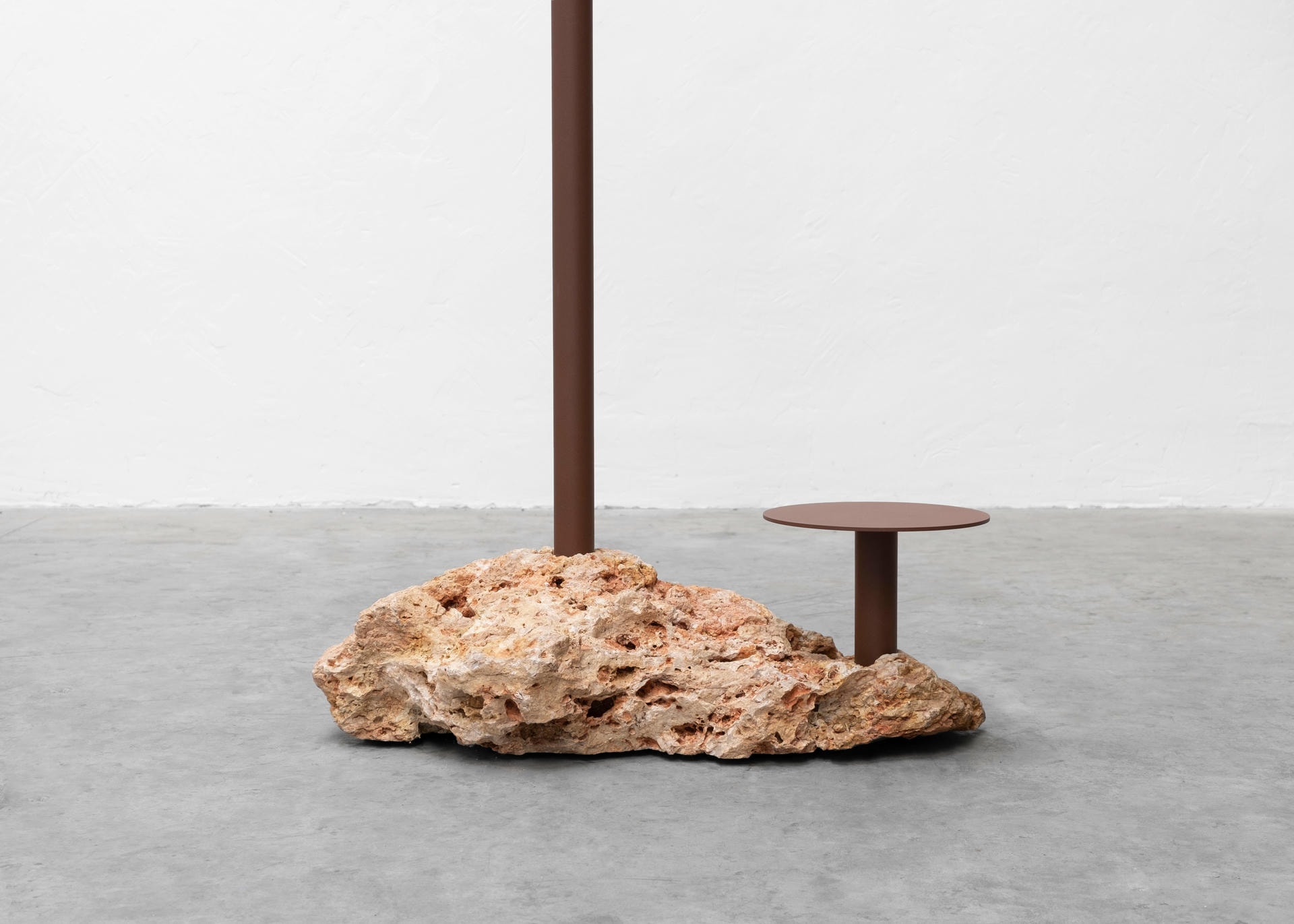 Brown Steel Base Rough Natural Stone Solar Floor Lamp by Frederic Saulou 9