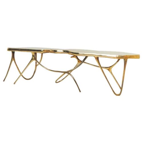 Calligraphic Sculpted Brass Bench by Misaya 1