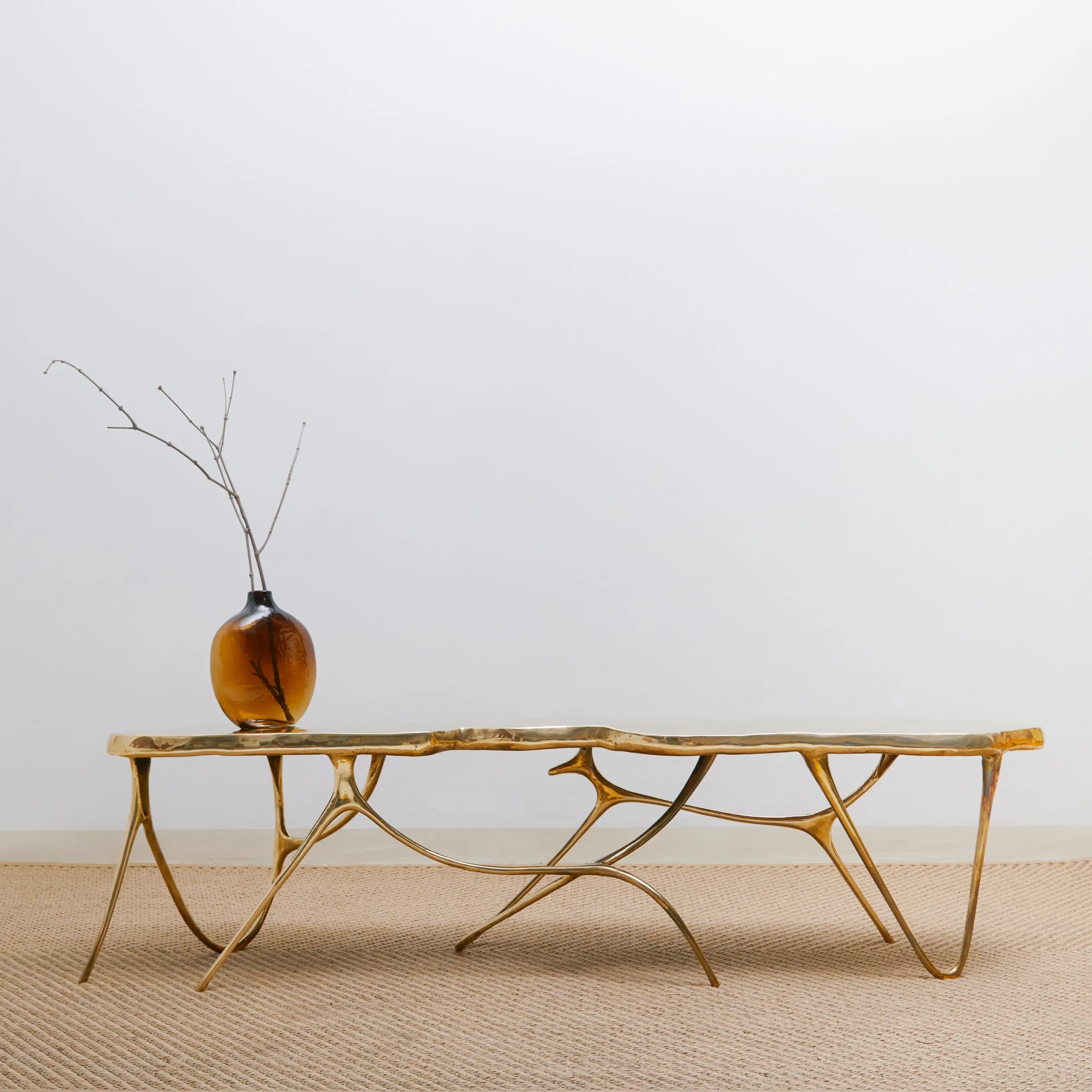 Calligraphic Sculpted Brass Bench by Misaya 1