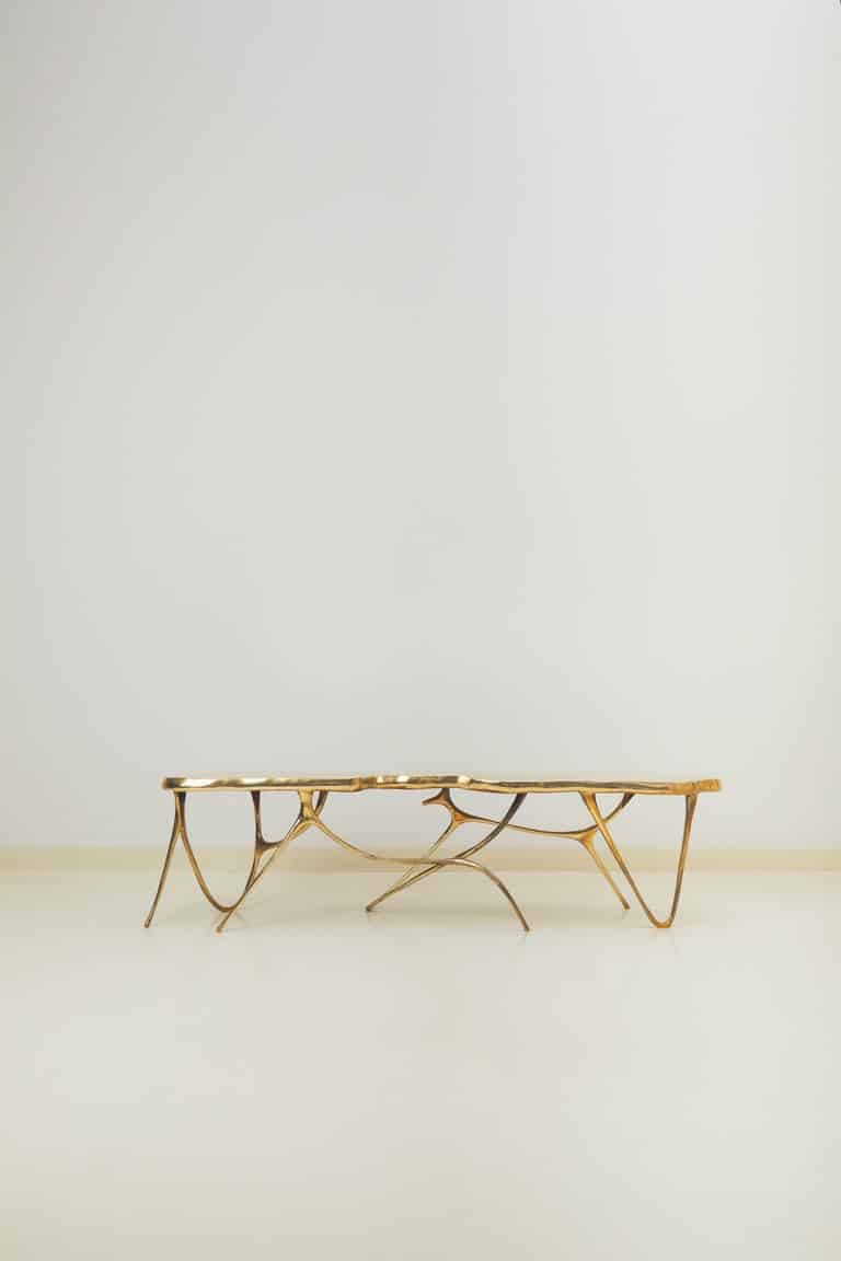 Calligraphic Sculpted Brass Bench by Misaya 3