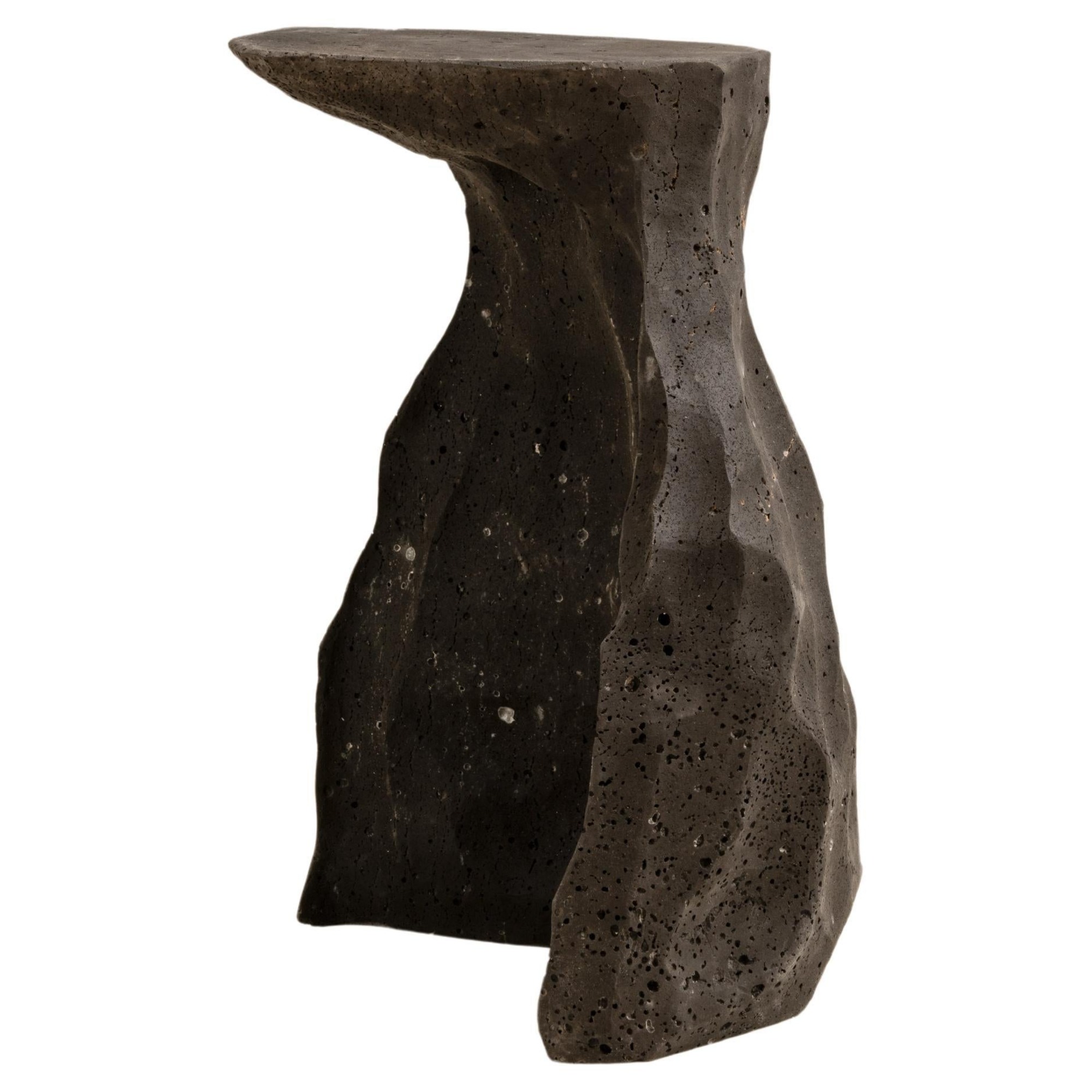 Irregular Sculptural Black Volcanic Stone Side Table by Andres Monnier 1 (2)