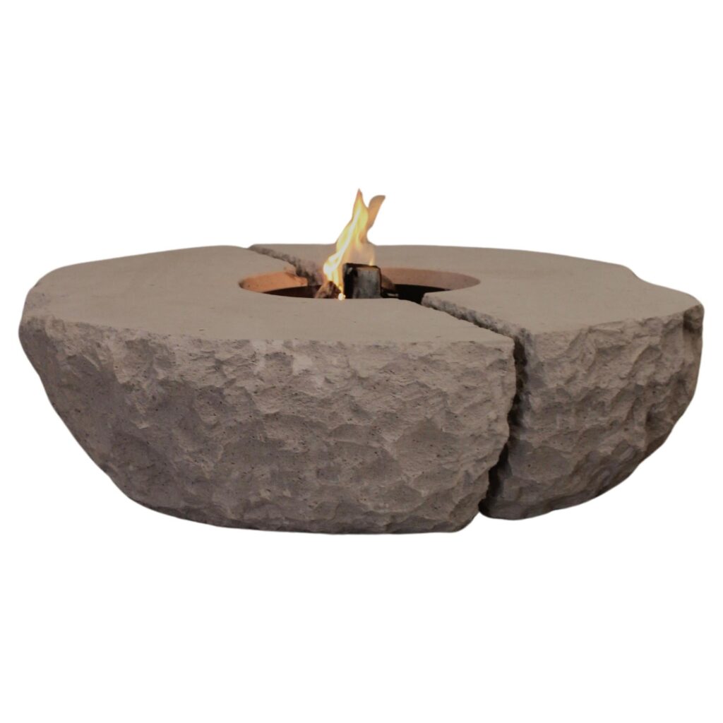 Organic Split Form Grey Stone Fire Table with Center Opening by Andres Monnier 1