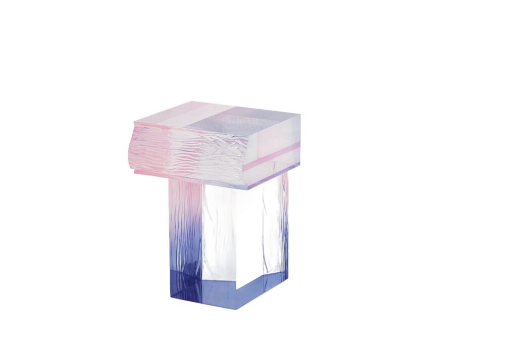 Pink and Blue Ombre Sunset Crystal Raw Side Contemporary Table by Saerom Yoon 1
