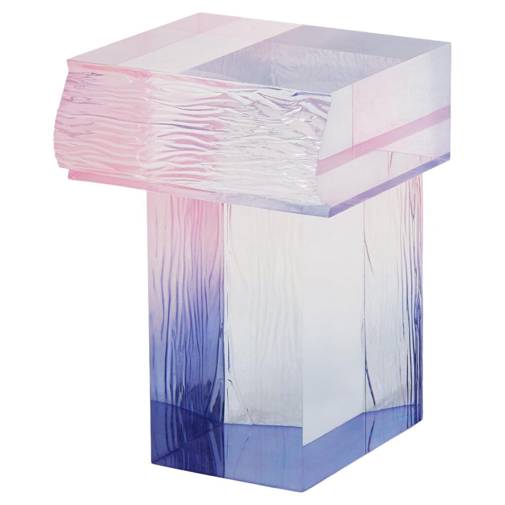 Pink and Blue Ombre Sunset Crystal Raw Side Contemporary Table by Saerom Yoon 1