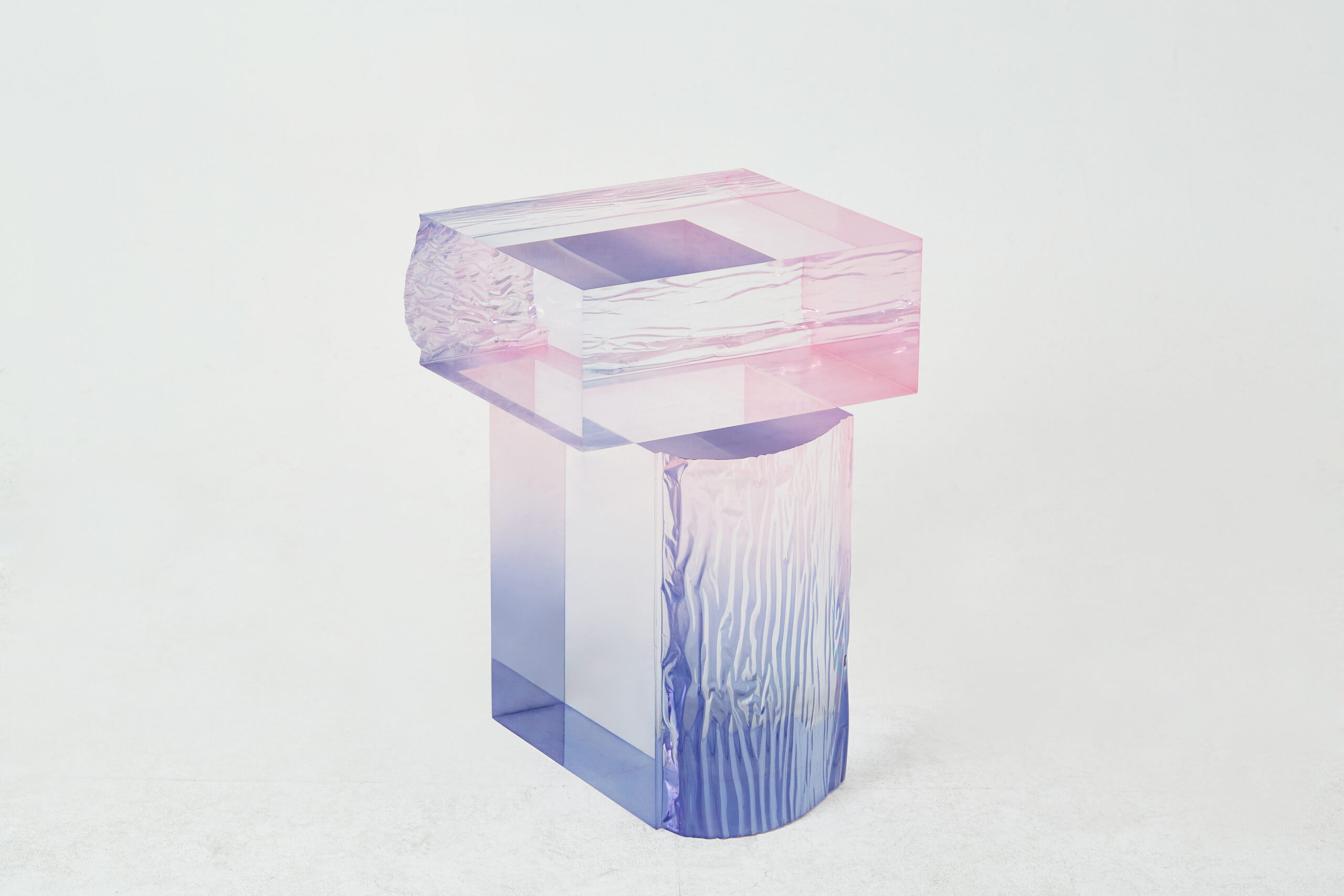 Pink and Blue Ombre Sunset Crystal Raw Side Contemporary Table by Saerom Yoon 2