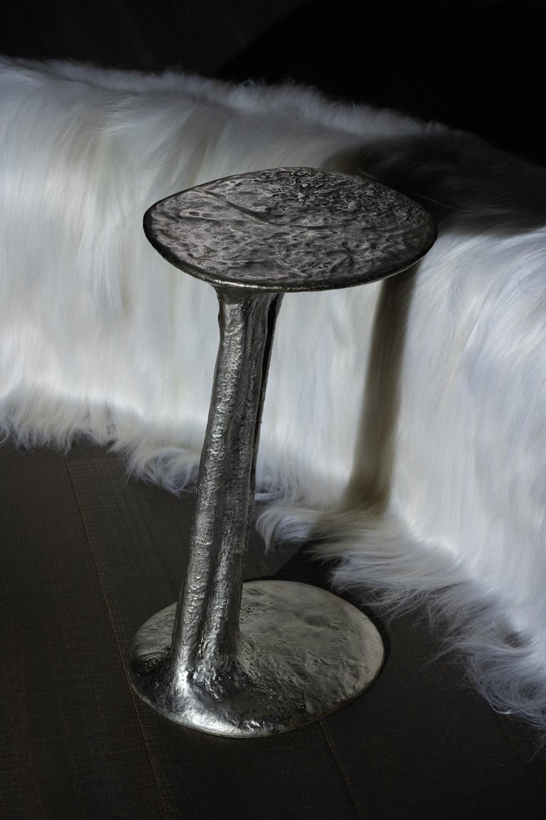 Silver Cast Brass Lava Small Side Table by Atelier VF 6