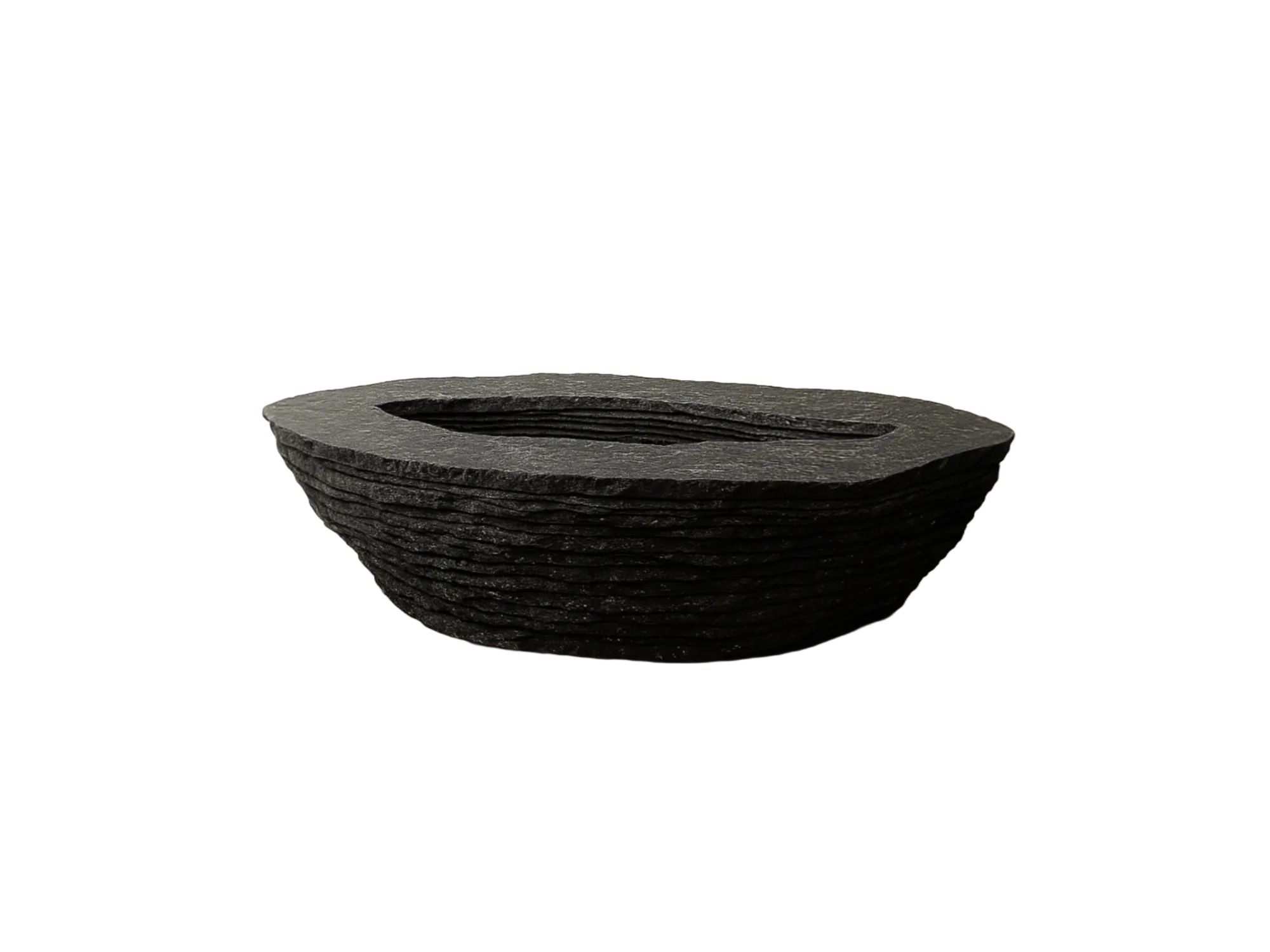 Stacked Layers Black Marble Table with Center Circular Opening by Andres Monnier 1