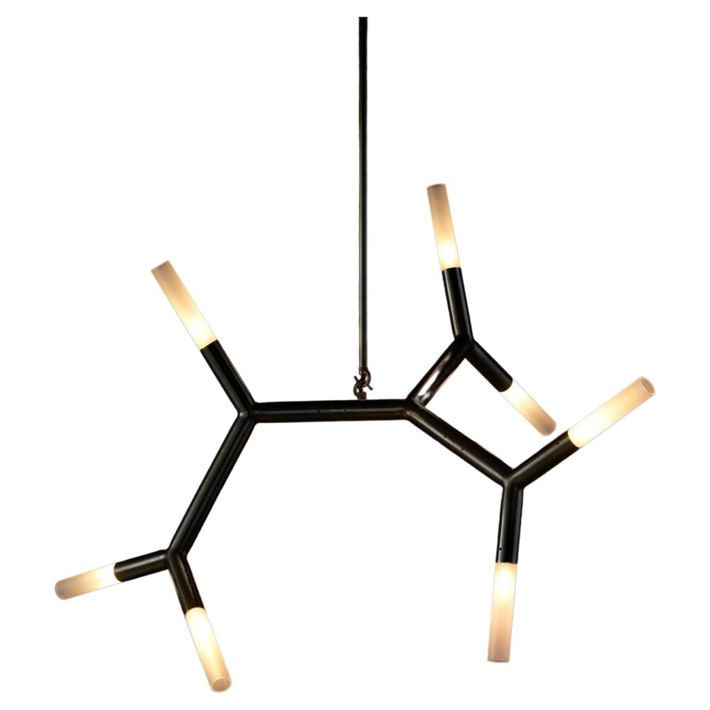 7 Branch Chain Dark Bronze and Glass Pendant Light by Christopher Boots 1