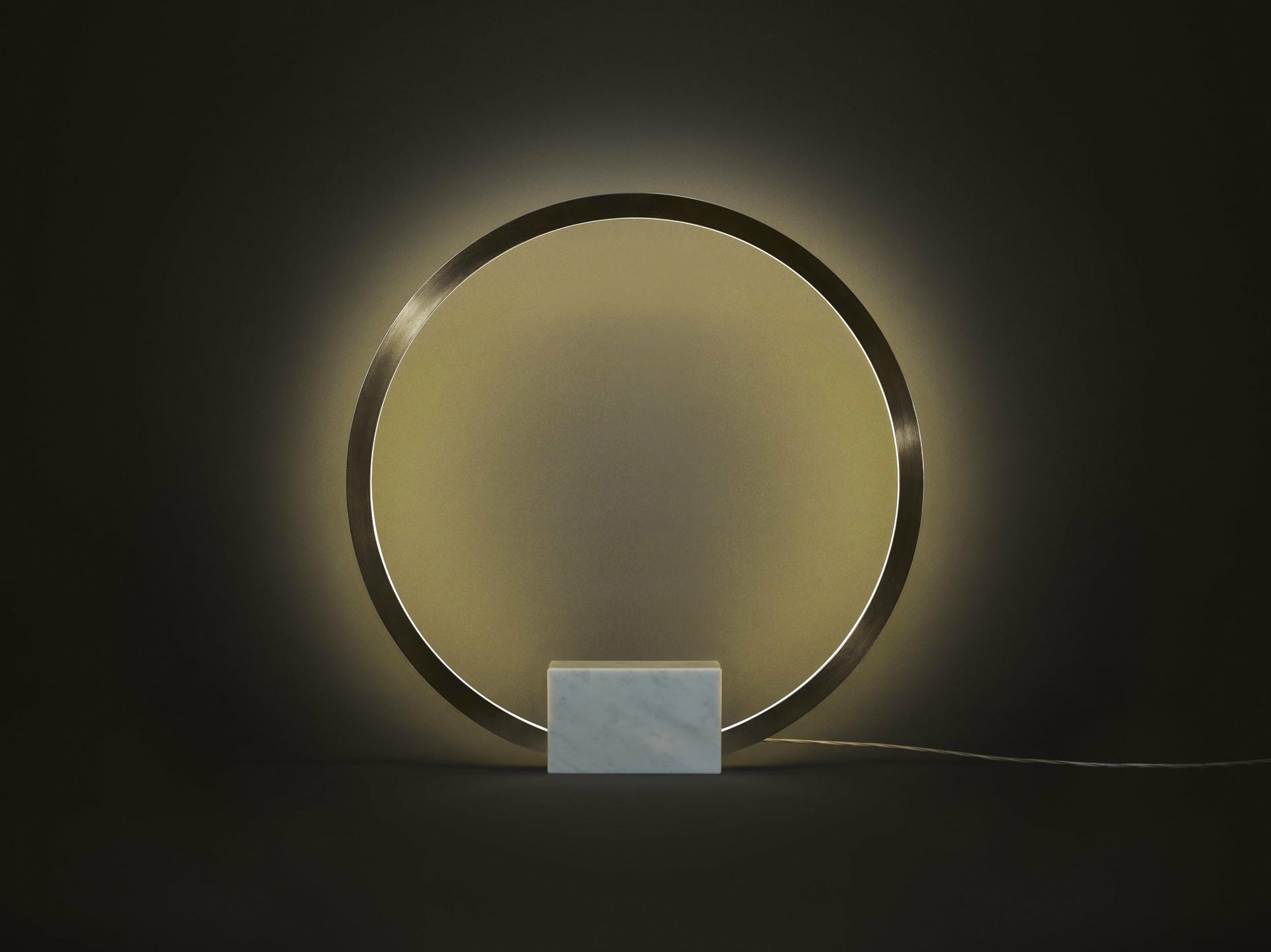 Circle Natural White Marble and Brass Table Lamp by Christopher Boots 3