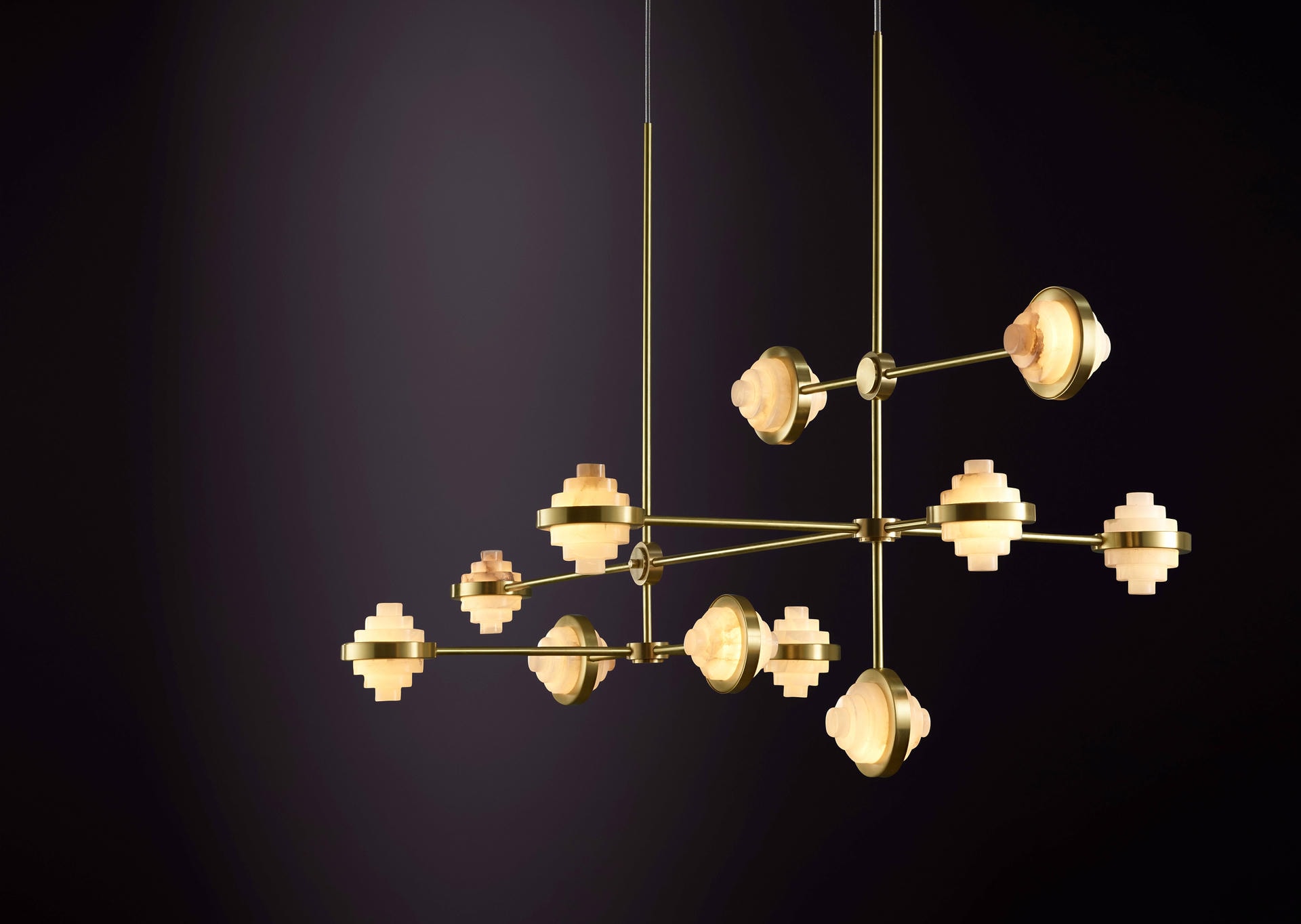 Iris Complex Array Brass and Alabaster Pendant Light by Christopher Boots 5