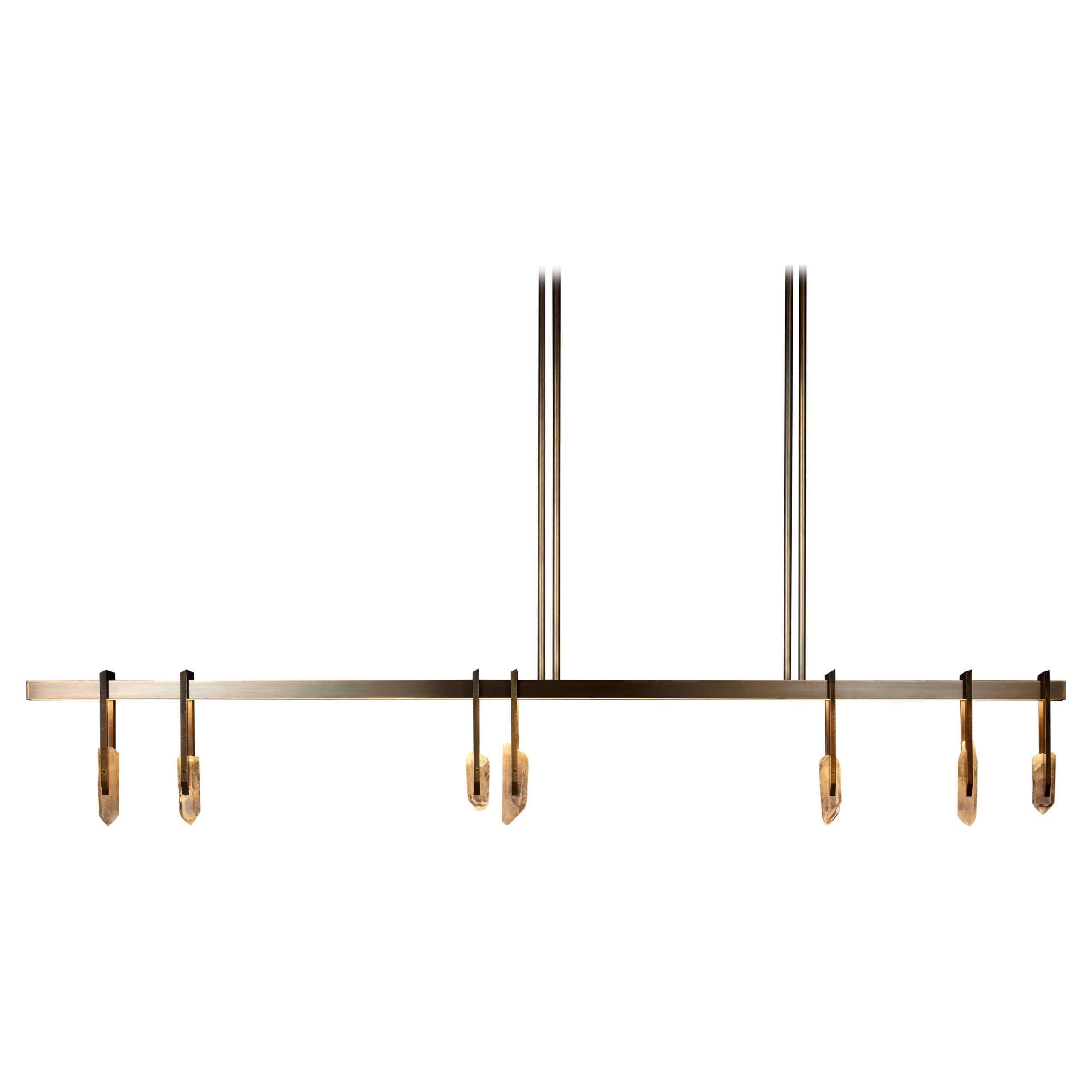 Linear Rectangular Brass Frame with Crystal 180 Pendant Light, Christopher Boots 1