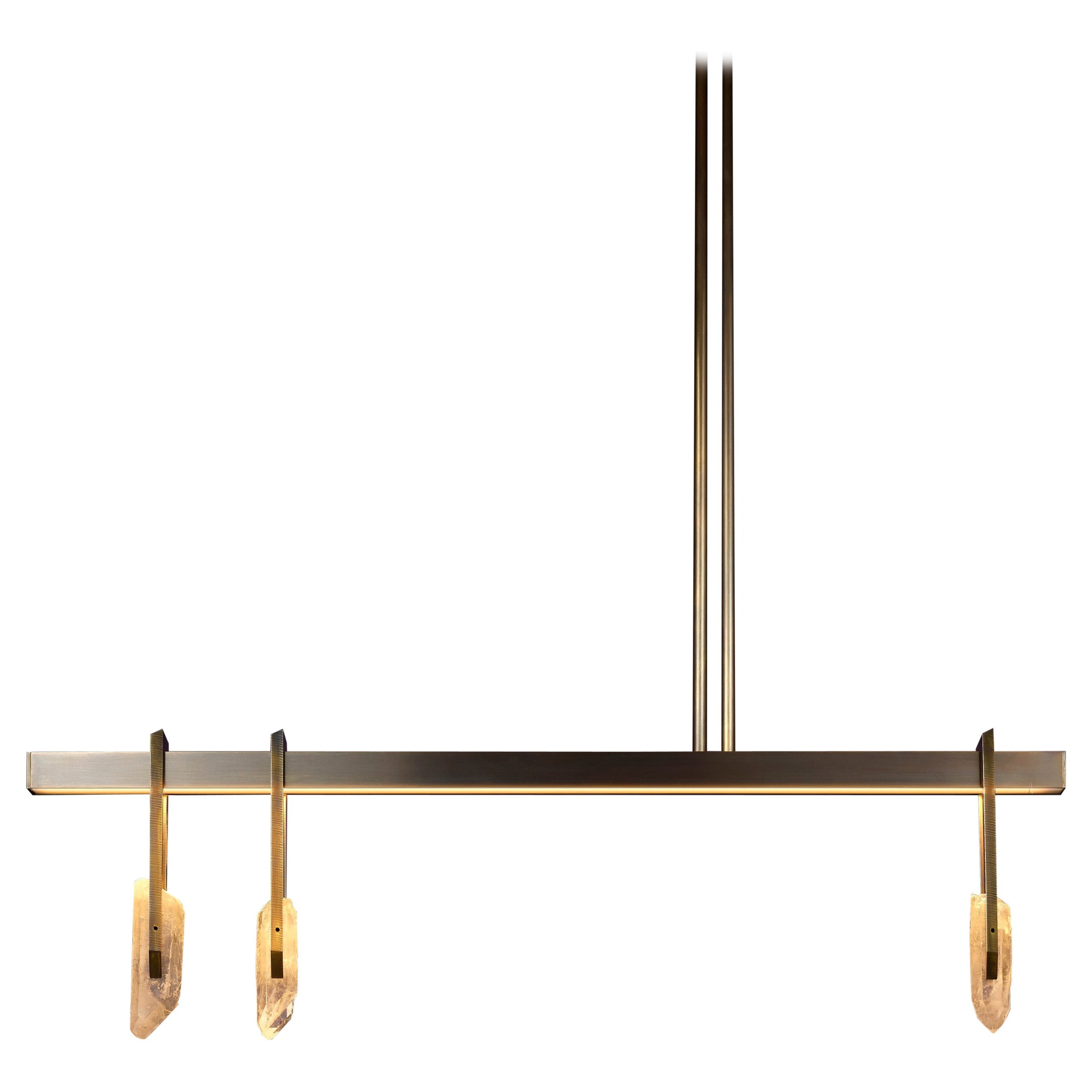 Linear Rectangular Brass Frame with Crystal 90 Pendant Light, Christopher Boots 1
